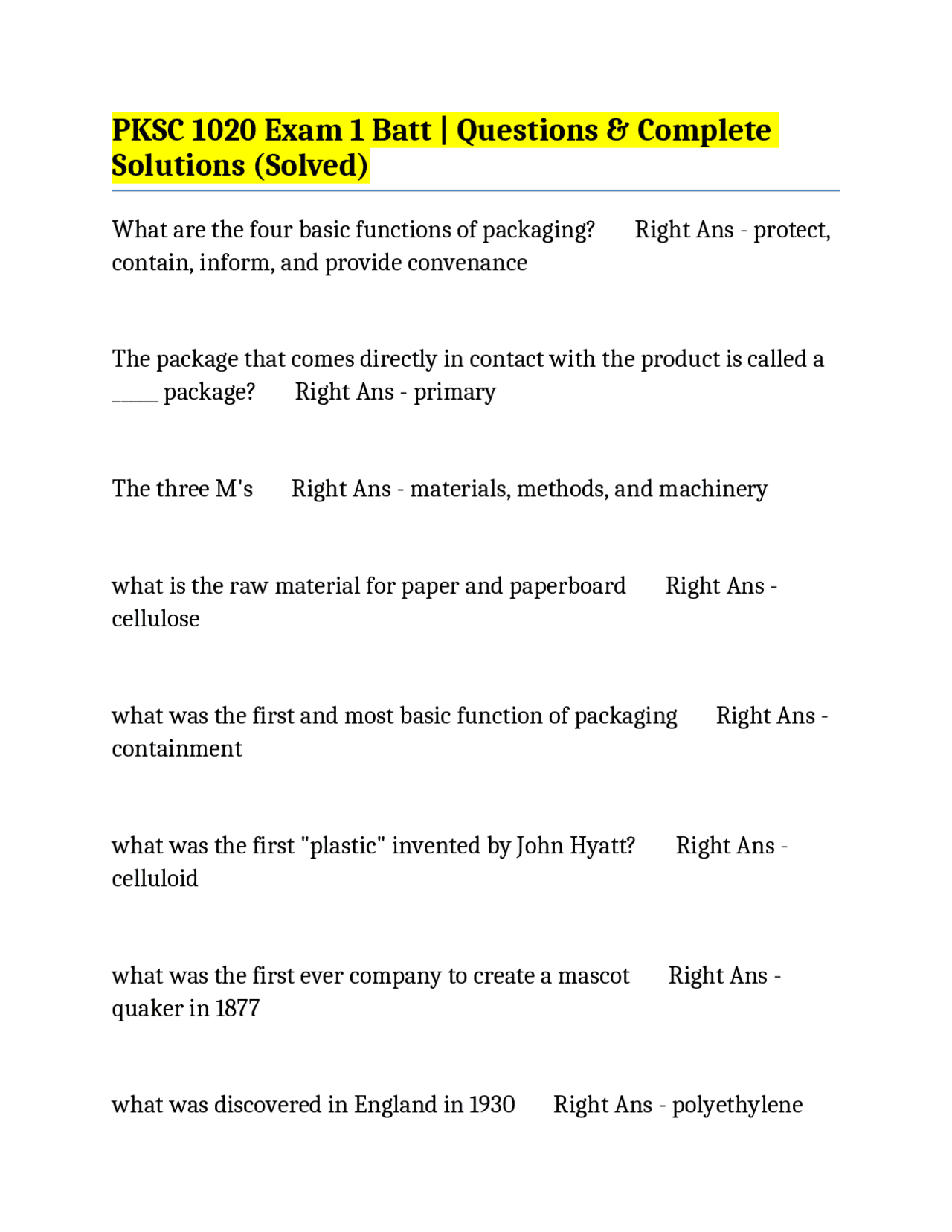 PKSC 1020 Exam 1 Batt | Questions & Complete Solutions (Solved) | Exams ...