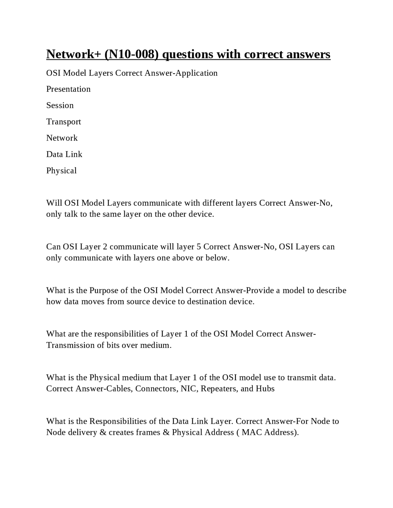 Network Log Question Network+ (N10-008) questions with correct answers | Exams Computer ...