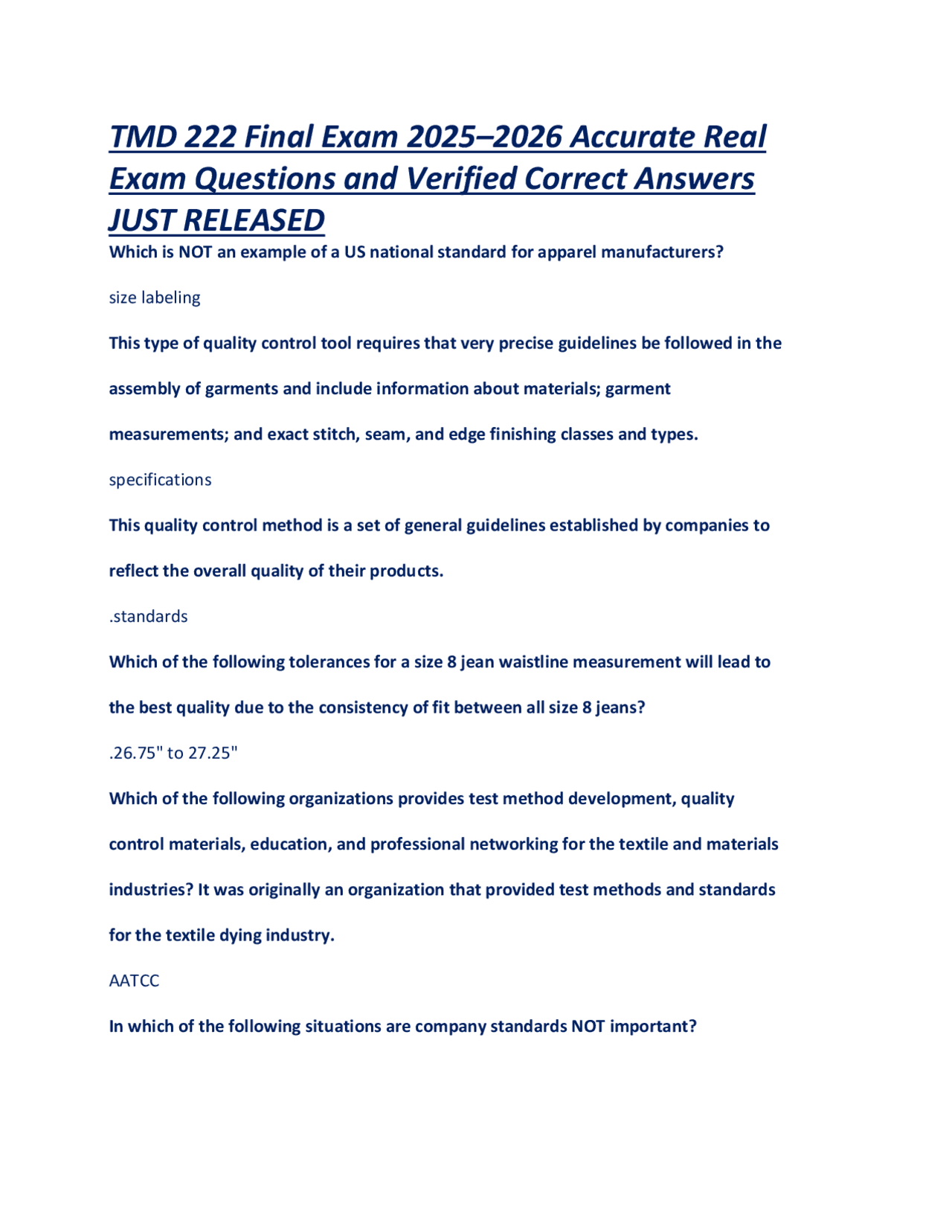 TMD 222 Final Exam 2025–2026 Accurate Real Exam Questions and Verified ...