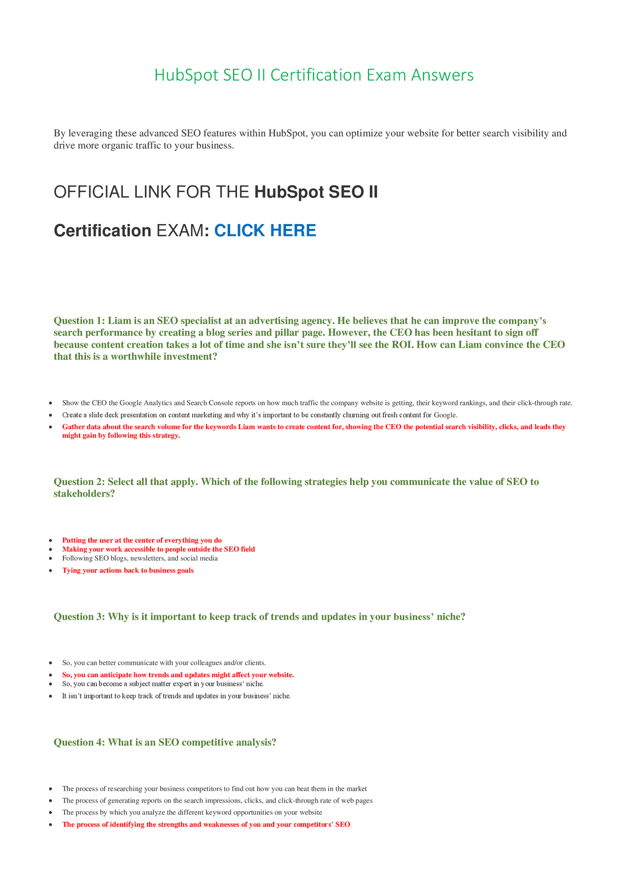 2025 HubSpot SEO II Certification Exam Answers – Q&A & Study Pack | Exams Digital Marketing ...