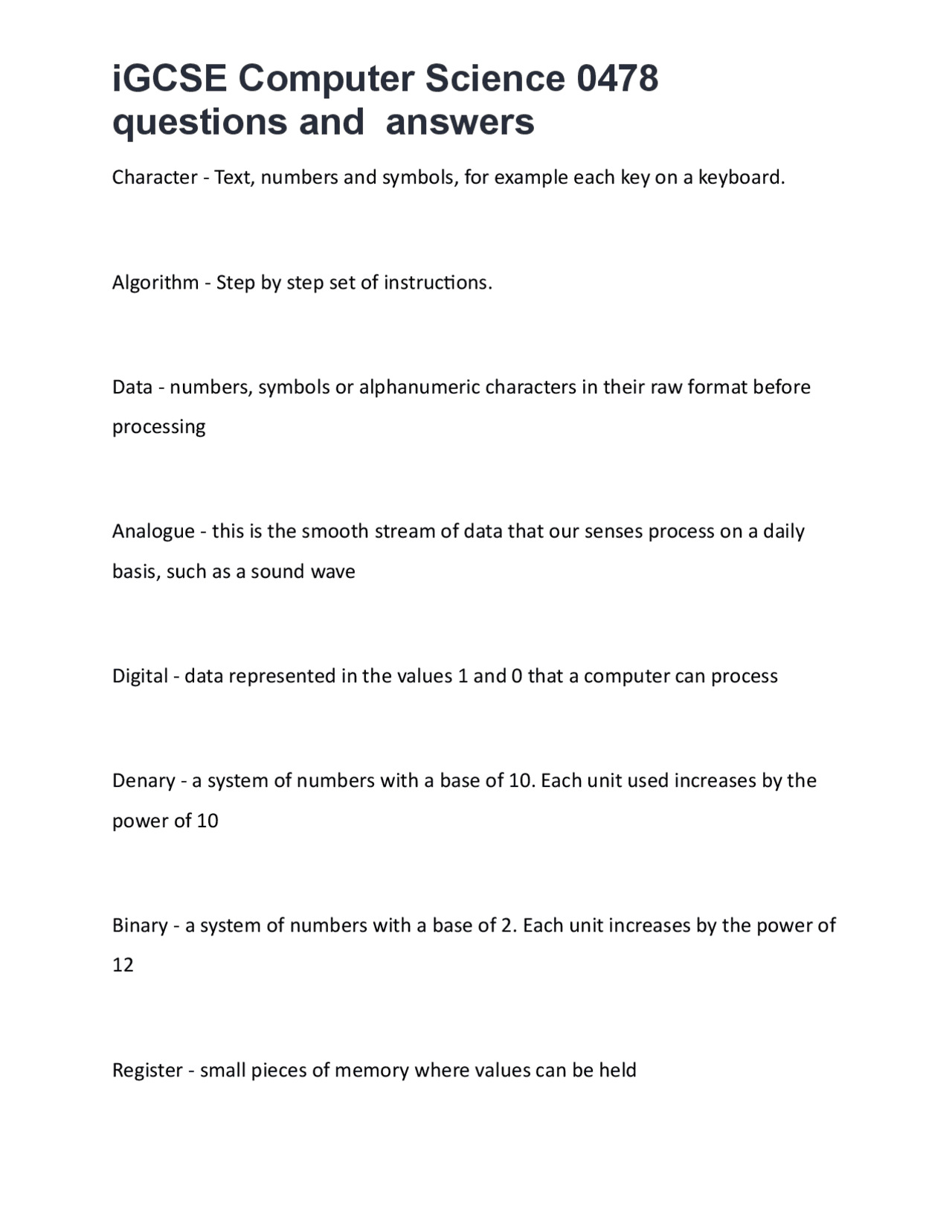 iGCSE Computer Science: Key Definitions and Concepts | Exams Nursing ...