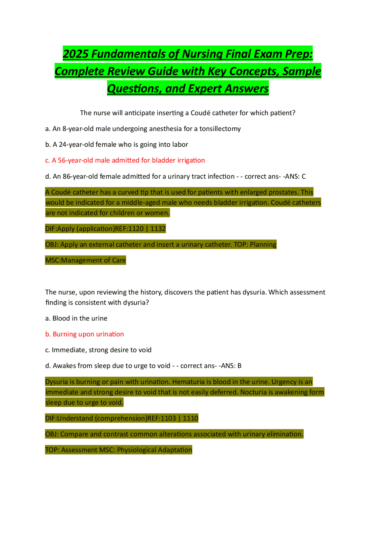 Nursing Fundamentals Final Exam Prep: Complete Review Guide | Exams ...
