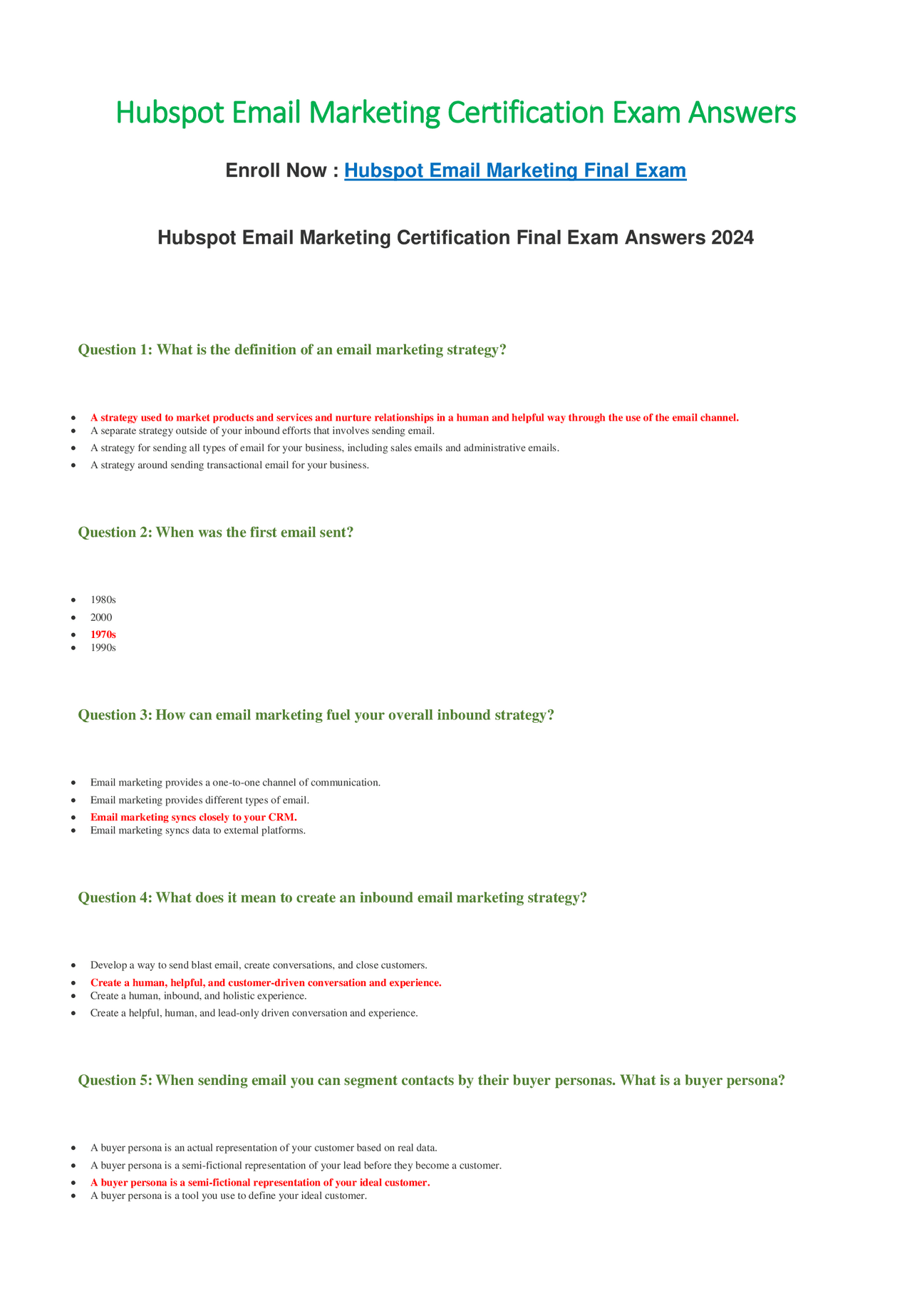 HubSpot Email Marketing Certification Exam Answers 2025 – Updated Version | Exams Digital ...