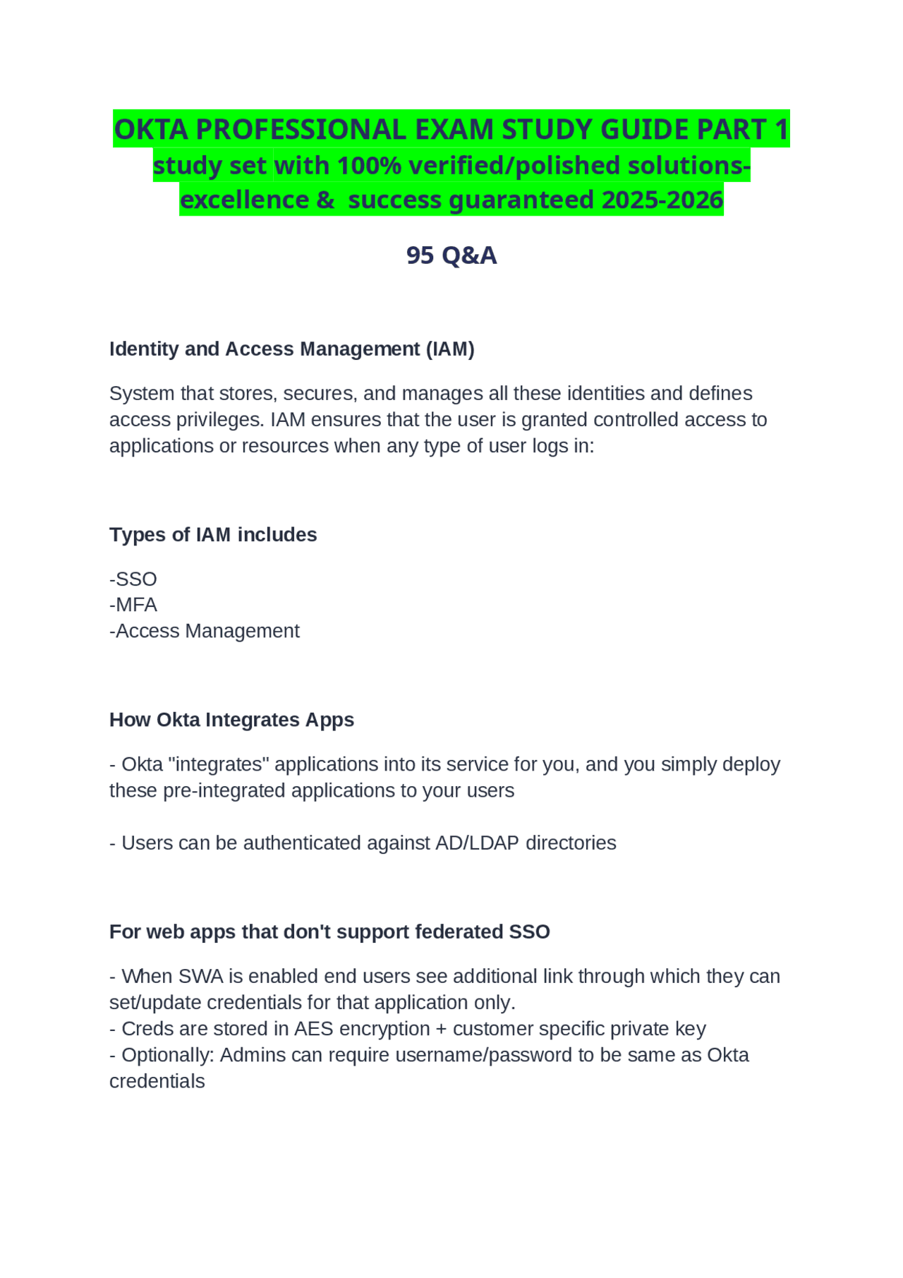 OKTA PROFESSIONAL EXAM STUDY GUIDE PART 1 study set with 100% verified ...