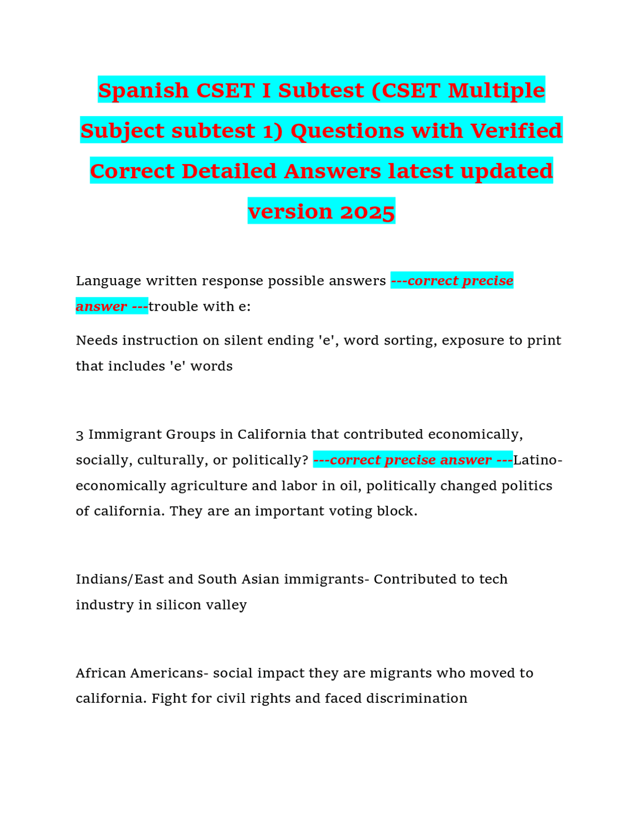 Spanish CSET I Subtest (CSET Multiple Subject subtest 1) Questions with ...