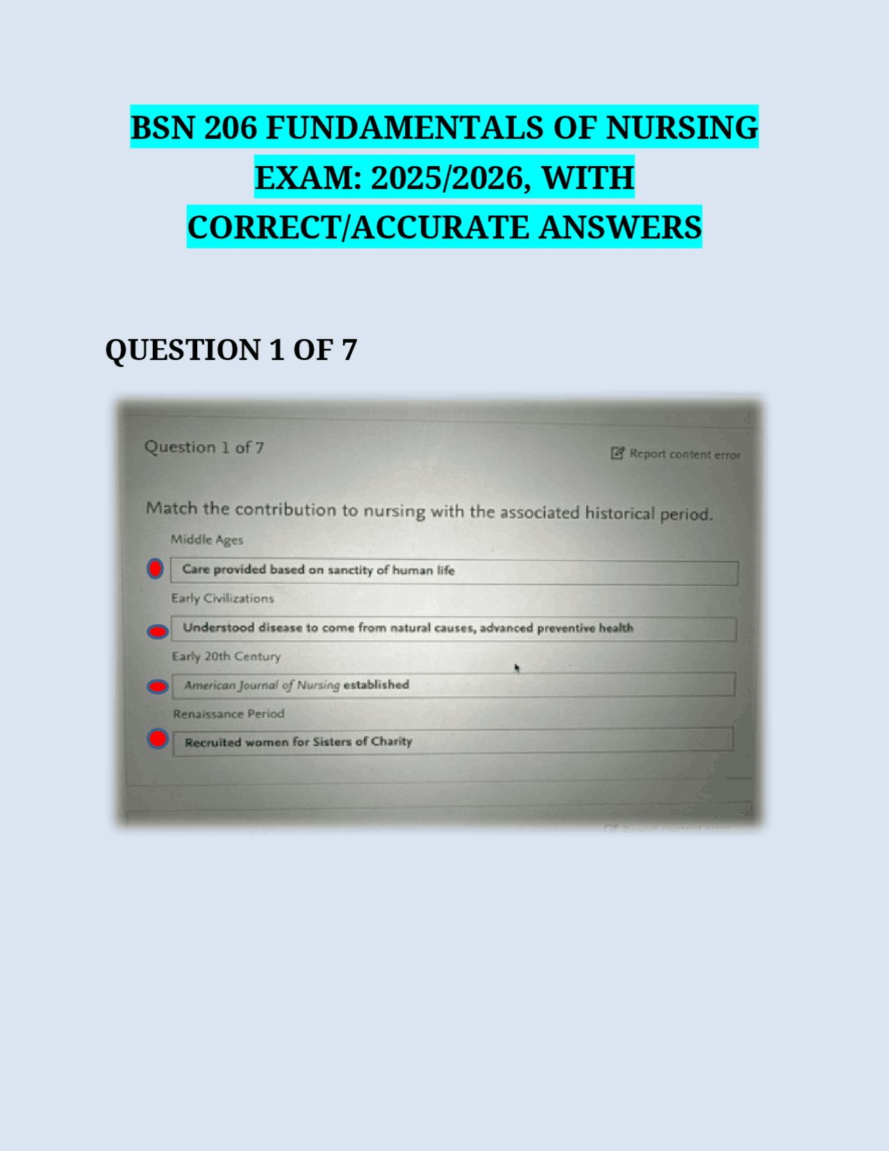 BSN 206 FUNDAMENTALS OF NURSING EXAM: 2025/2026, WITH CORRECT/ACCURATE ...
