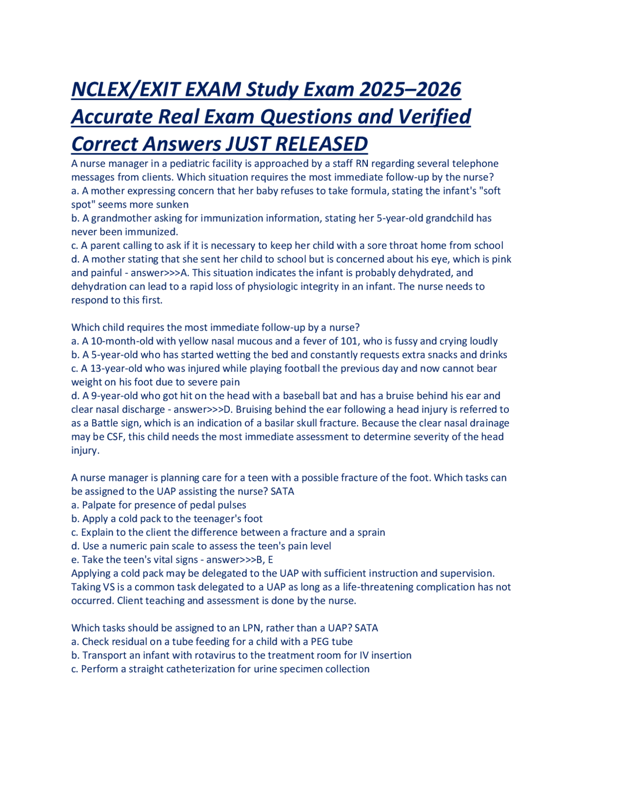 NCLEX EXIT EXAM Study Exam 2025–2026 Accurate Real Exam Questions and ...