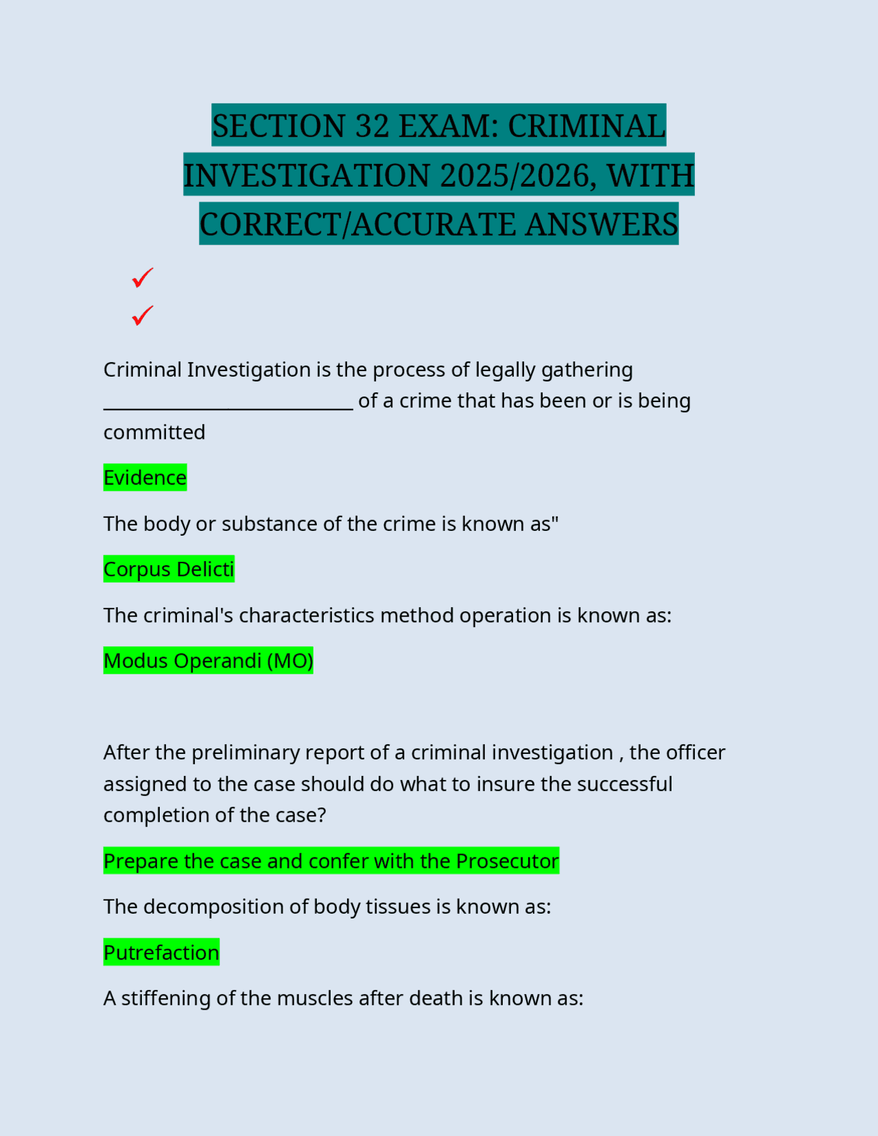 SECTION 32 EXAM: CRIMINAL INVESTIGATION 2025/2026, WITH CORRECT ...