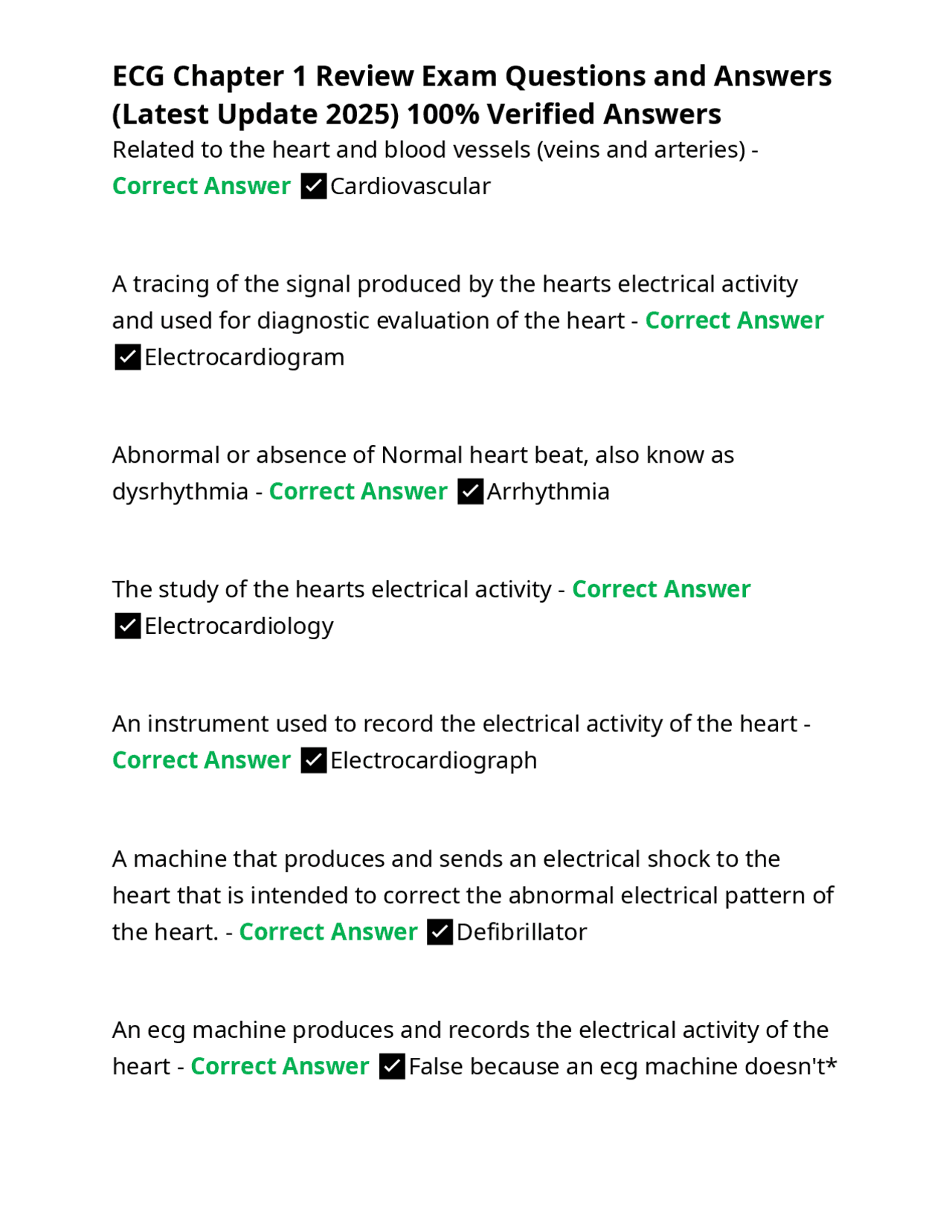ECG Chapter 1 Review Exam Questions and Answers (Latest Update 2025 ...