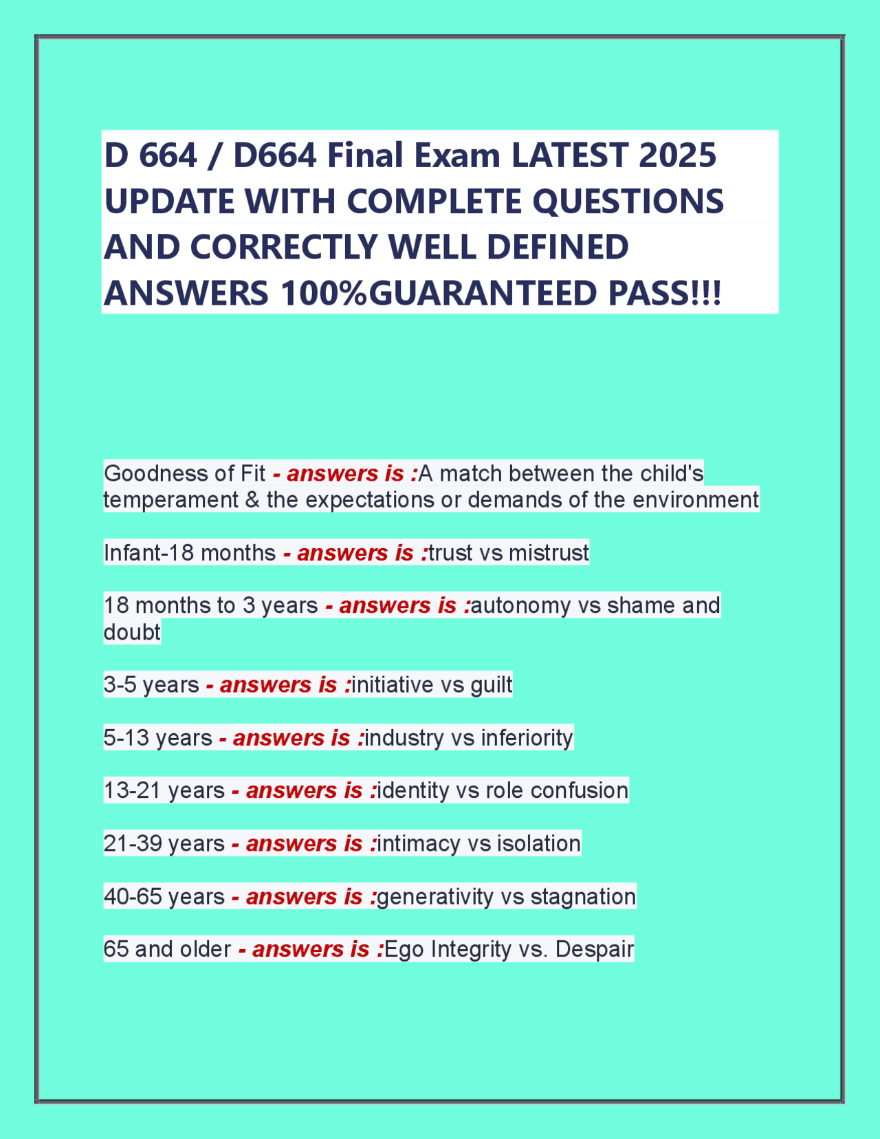 D 664 / D664 Final Exam LATEST 2025 UPDATE WITH COMPLETE QUESTIONS AND ...