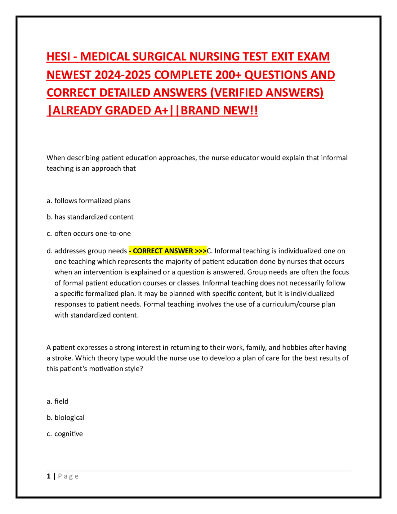 HESI - MEDICAL SURGICAL NURSING TEST EXIT EXAM NEWEST 2024-2025 | Exams ...
