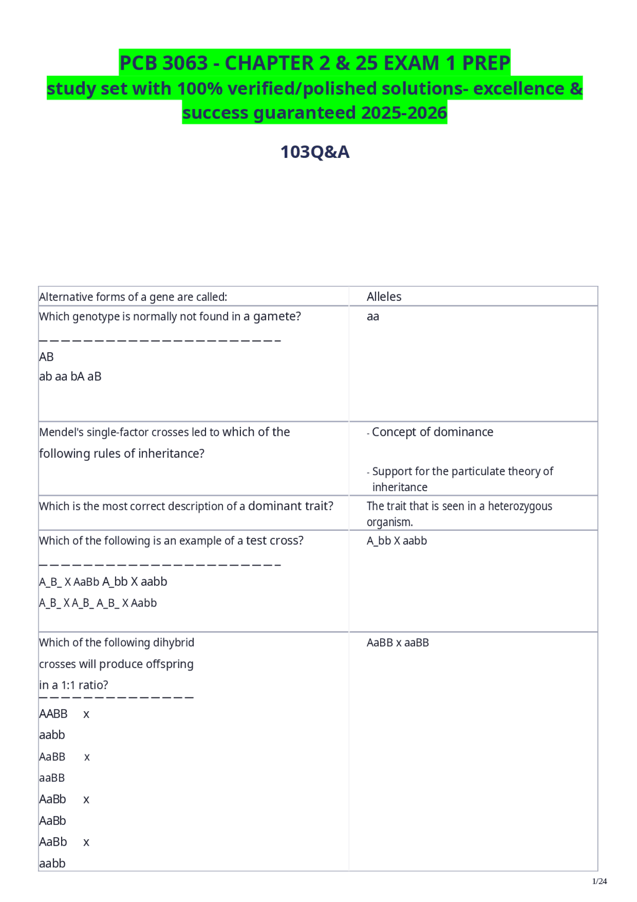 PCB 3063 - CHAPTER 2 & 25 EXAM 1 PREP study set with 100% verified ...