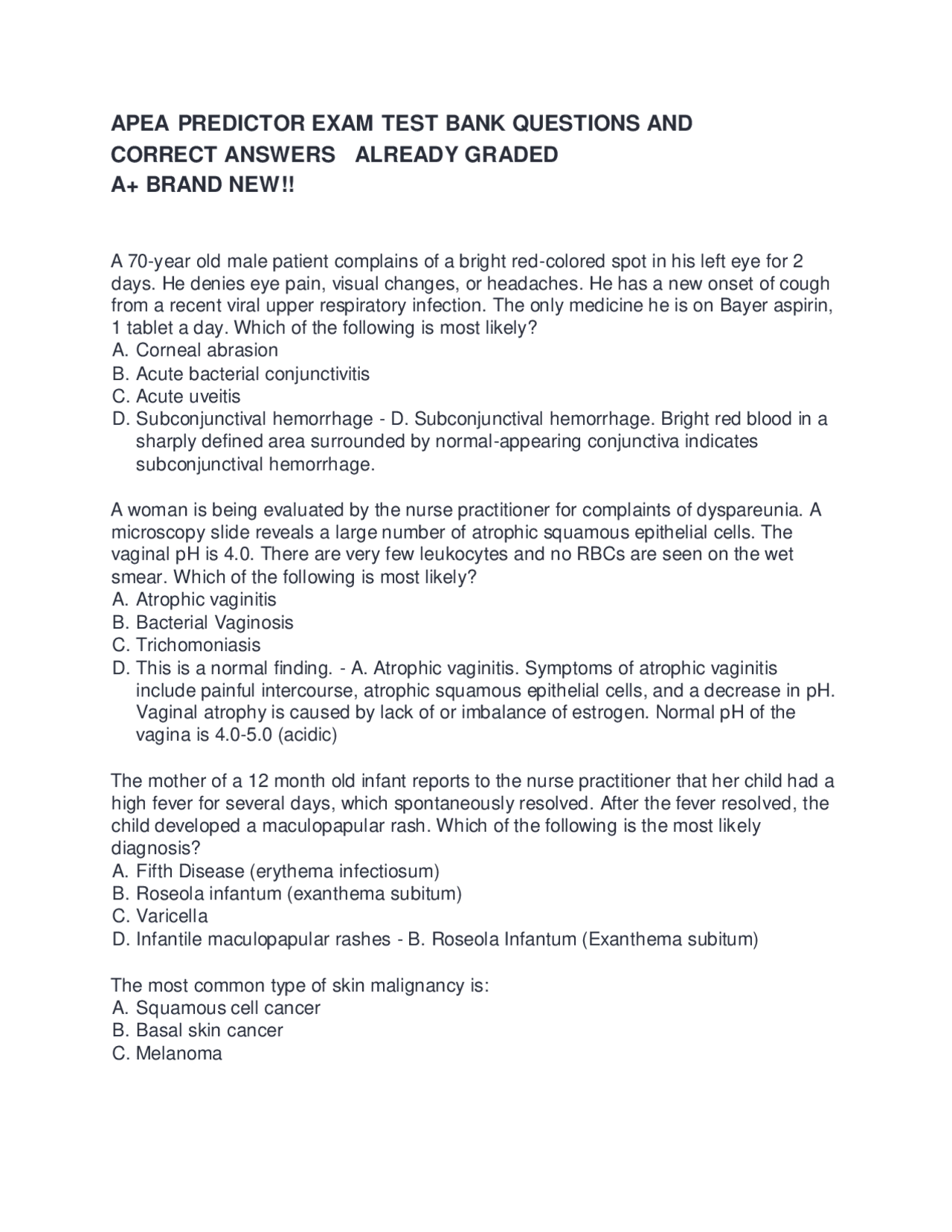 APEA PREDICTOR EXAM TEST BANK QUESTIONS AND CORRECT ANSWERS ALREADY ...