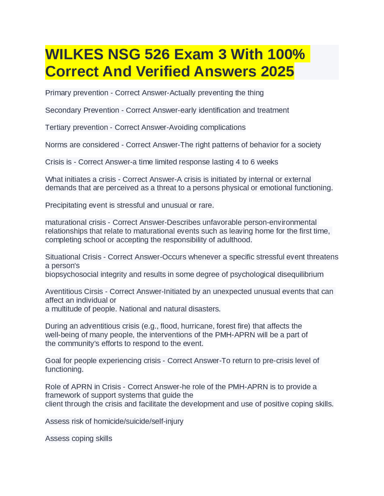 WILKES NSG 526 Exam 3 With 100% Correct And Verified Answers 2025 ...
