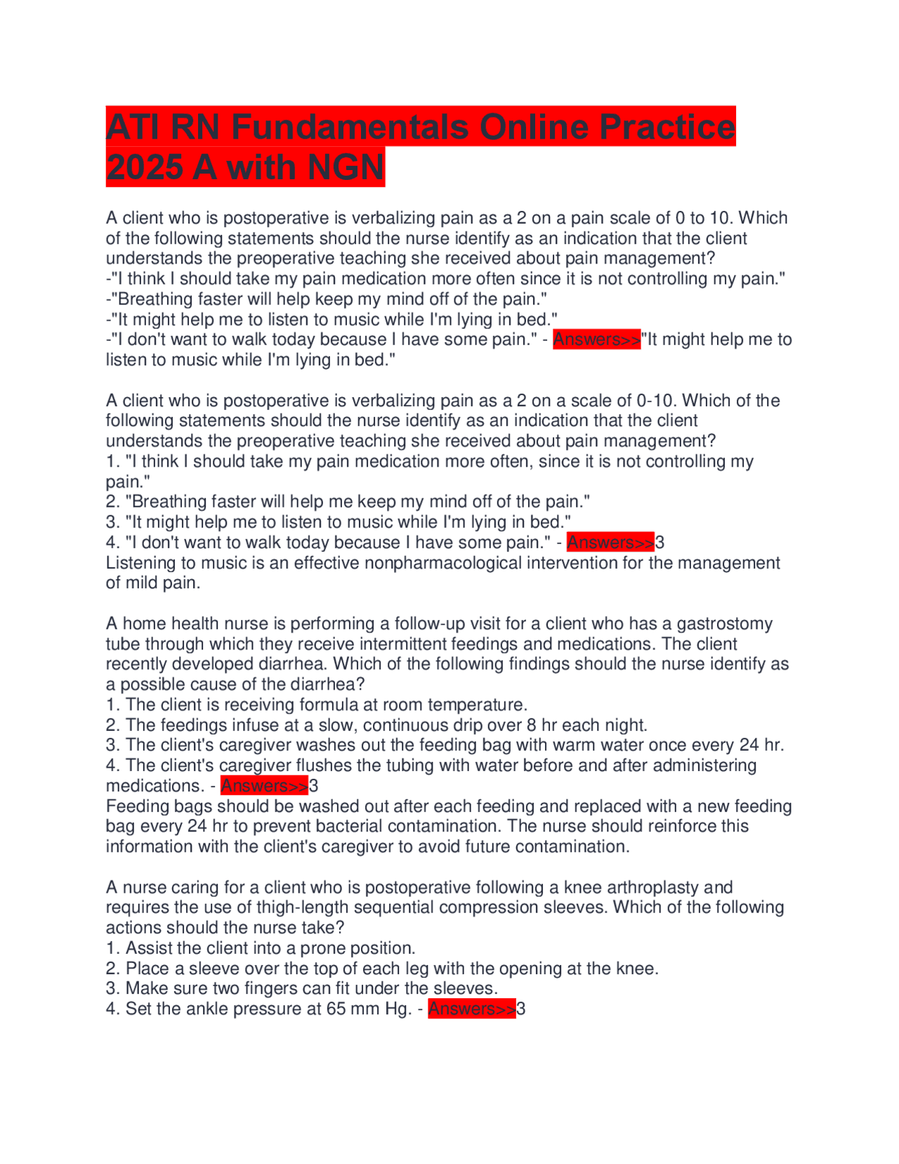 ATI RN Fundamentals Online Practice 2025 A with NGN | Exams Nursing ...
