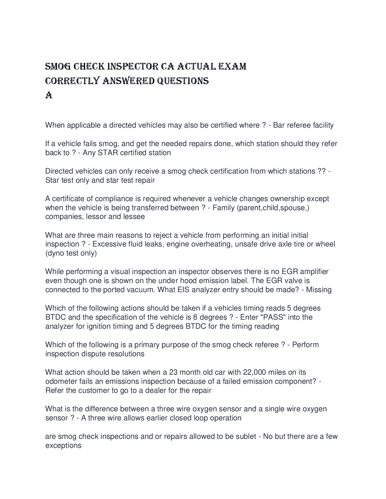 California Smog Check Inspector Exam: Questions and Answers Study Guide ...