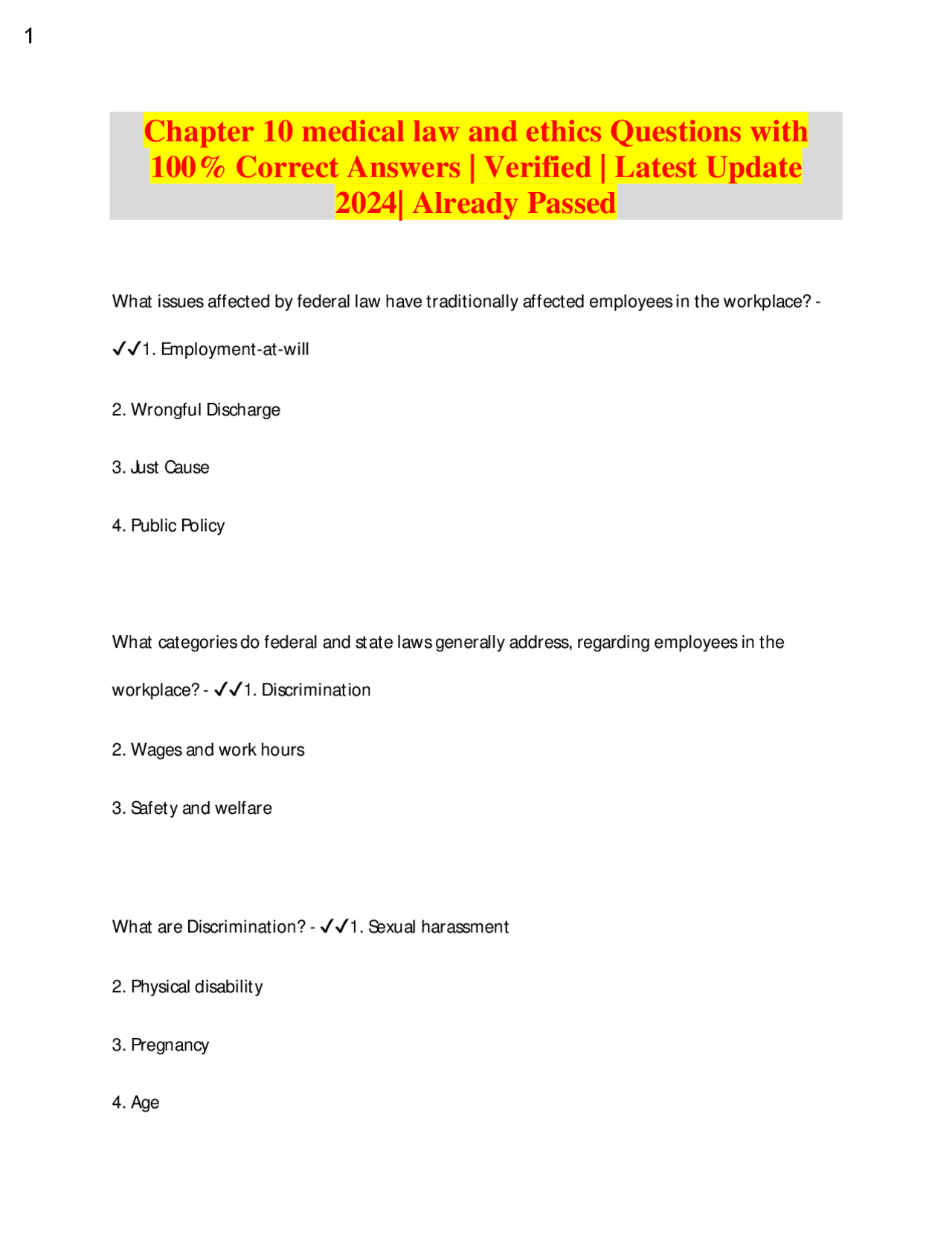 Chapter 10 medical law and ethics Questions with 100% Correct Answers ...