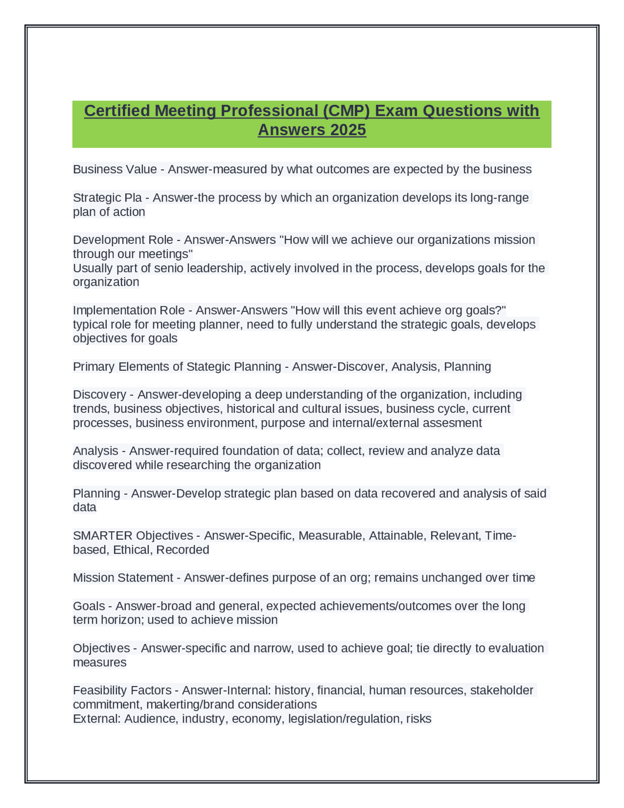 Certified Meeting Professional (CMP) Exam Questions with Answers 2025 ...