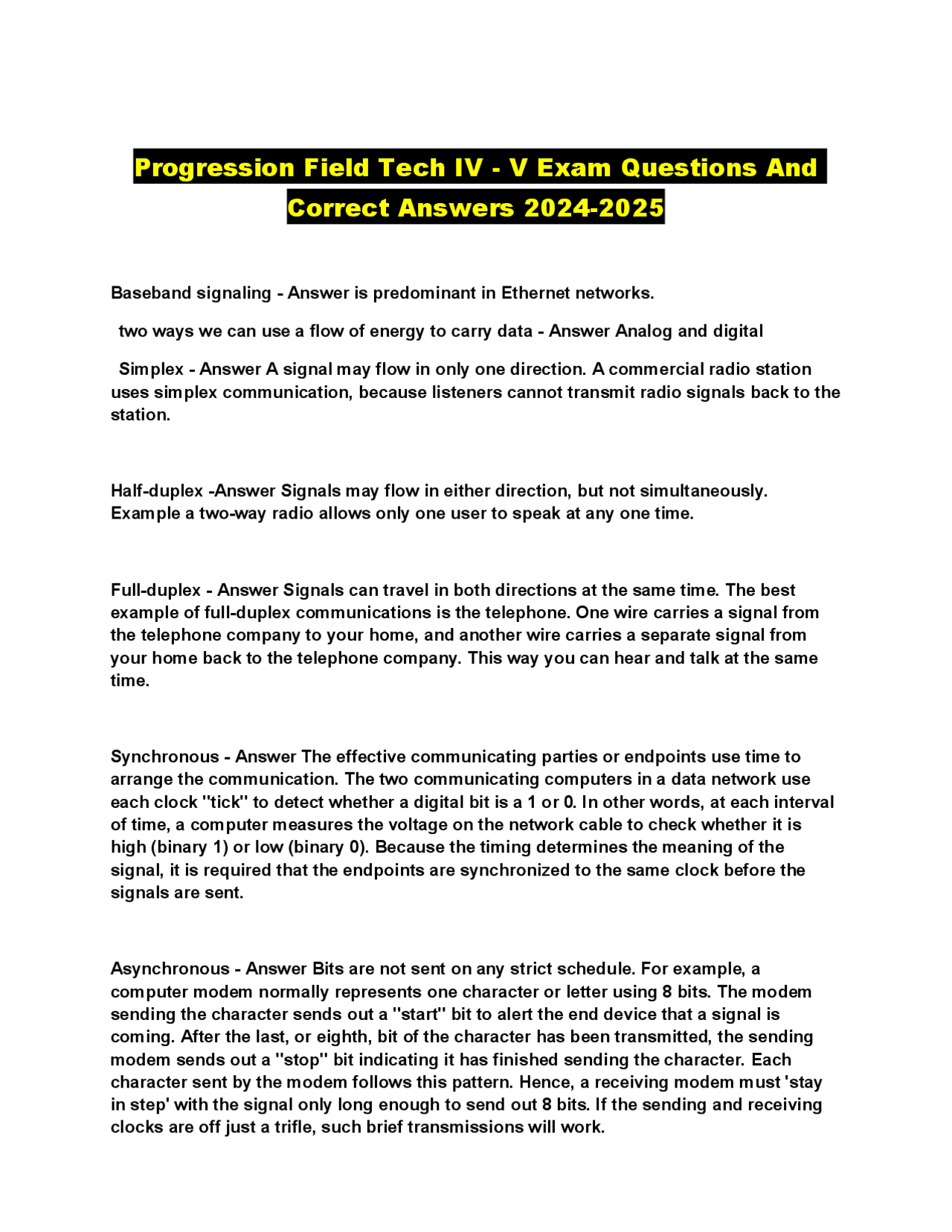 Progression Field Tech IV - V Exam Questions And Correct Answers 2024 ...