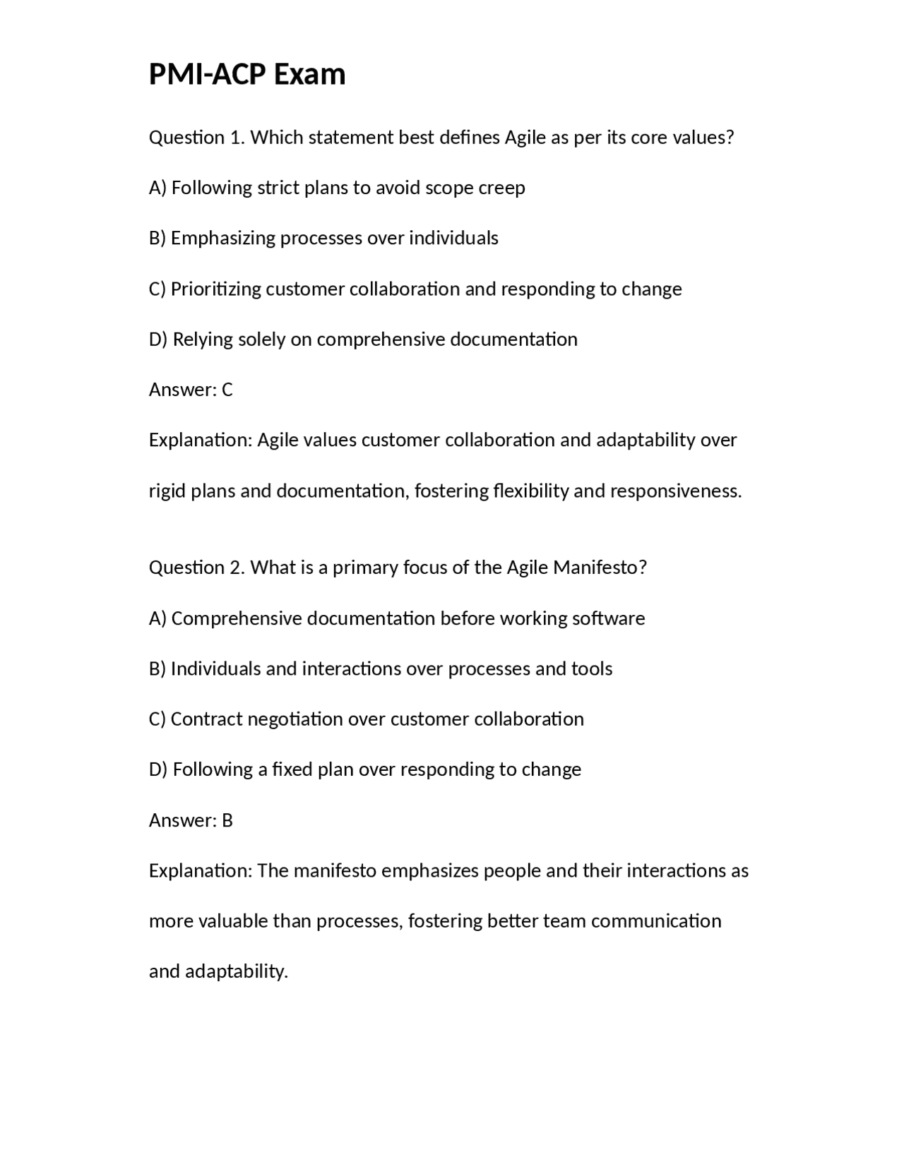 PMI-ACP Exam........ | Exams Technology | Docsity