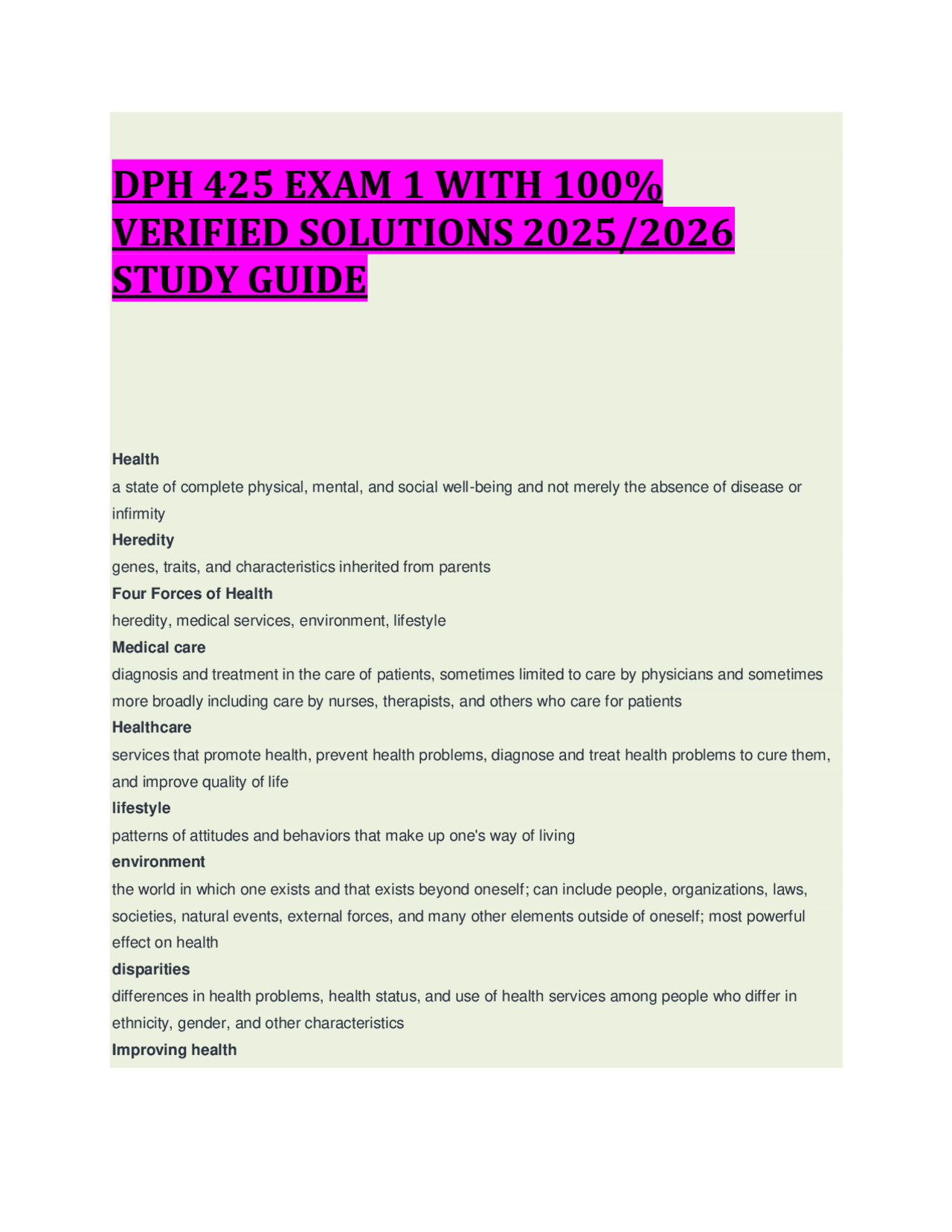 DPH 425 EXAM 1 WITH 100% VERIFIED SOLUTIONS 2025/2026 STUDY GUIDE ...