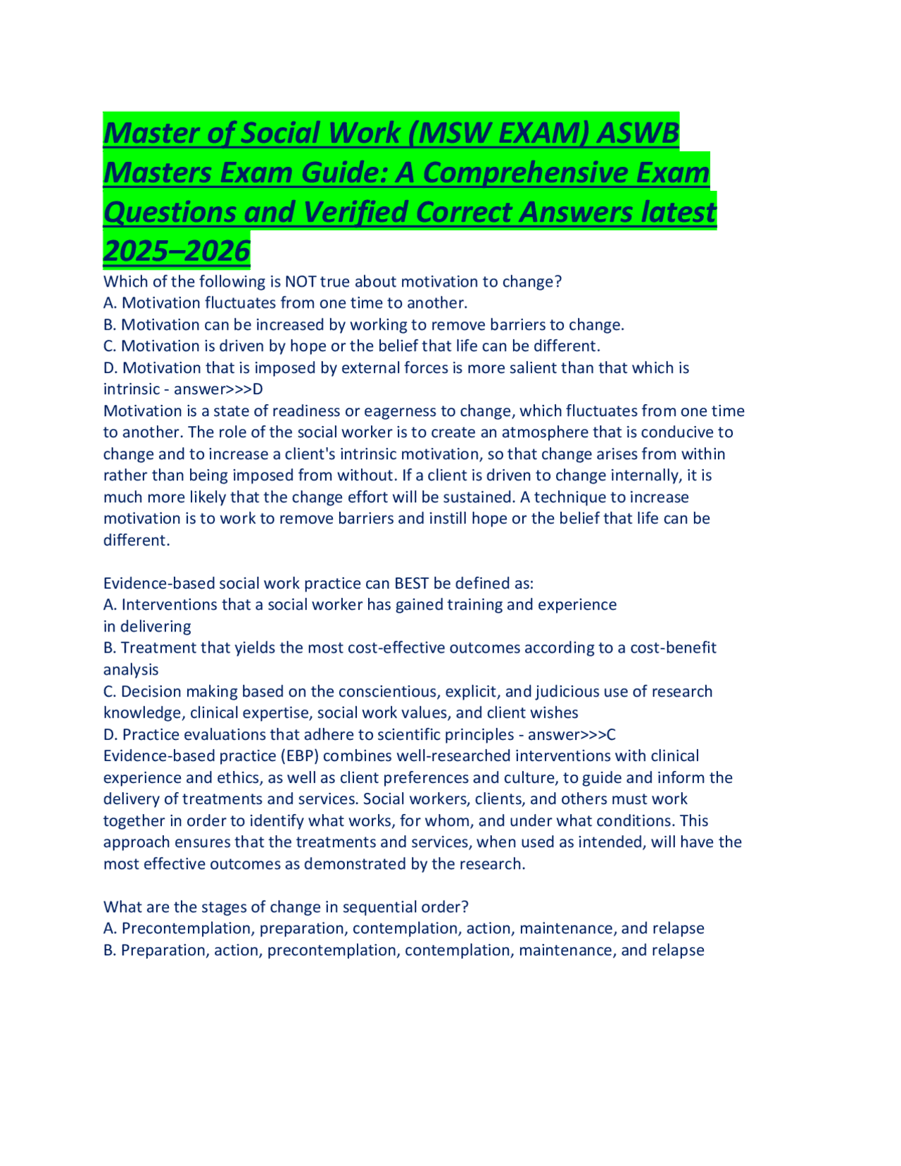 Master of Social Work (MSW EXAM) ASWB Master Exam Guide A Comprehensive ...
