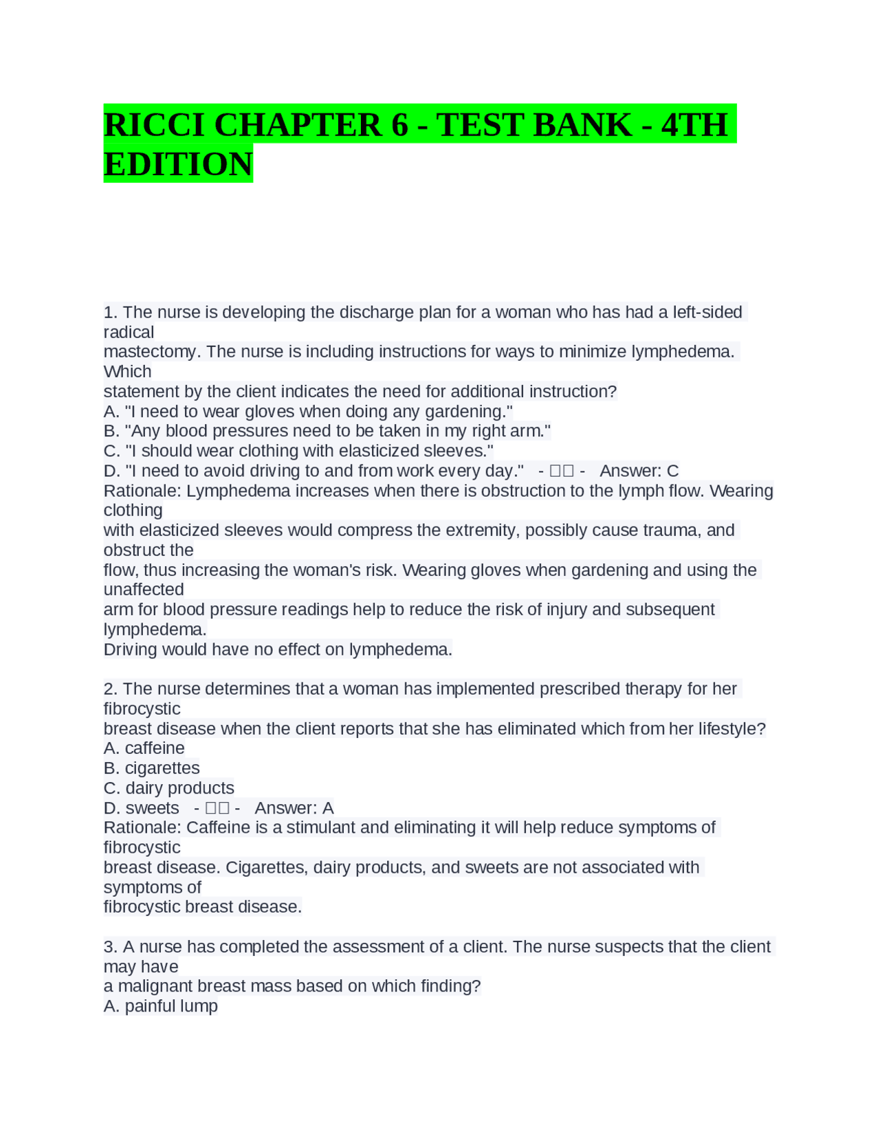 RICCI CHAPTER 6 - TEST BANK - 4TH EDITION QUESTIONS AND ANSWERS ...