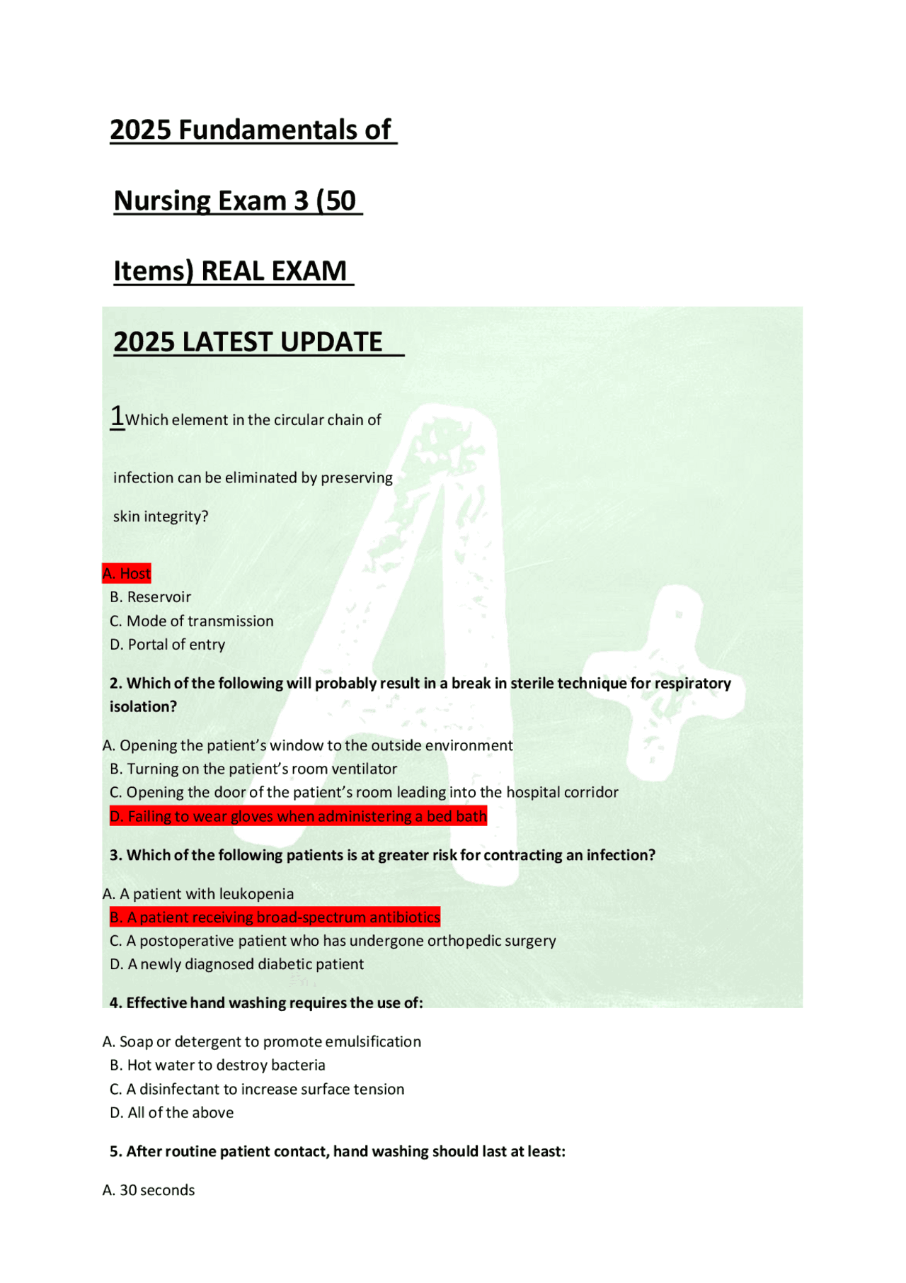 2025 Fundamentals of Nursing Exam 3 (50 Items) REAL EXAM 2025 LATEST ...