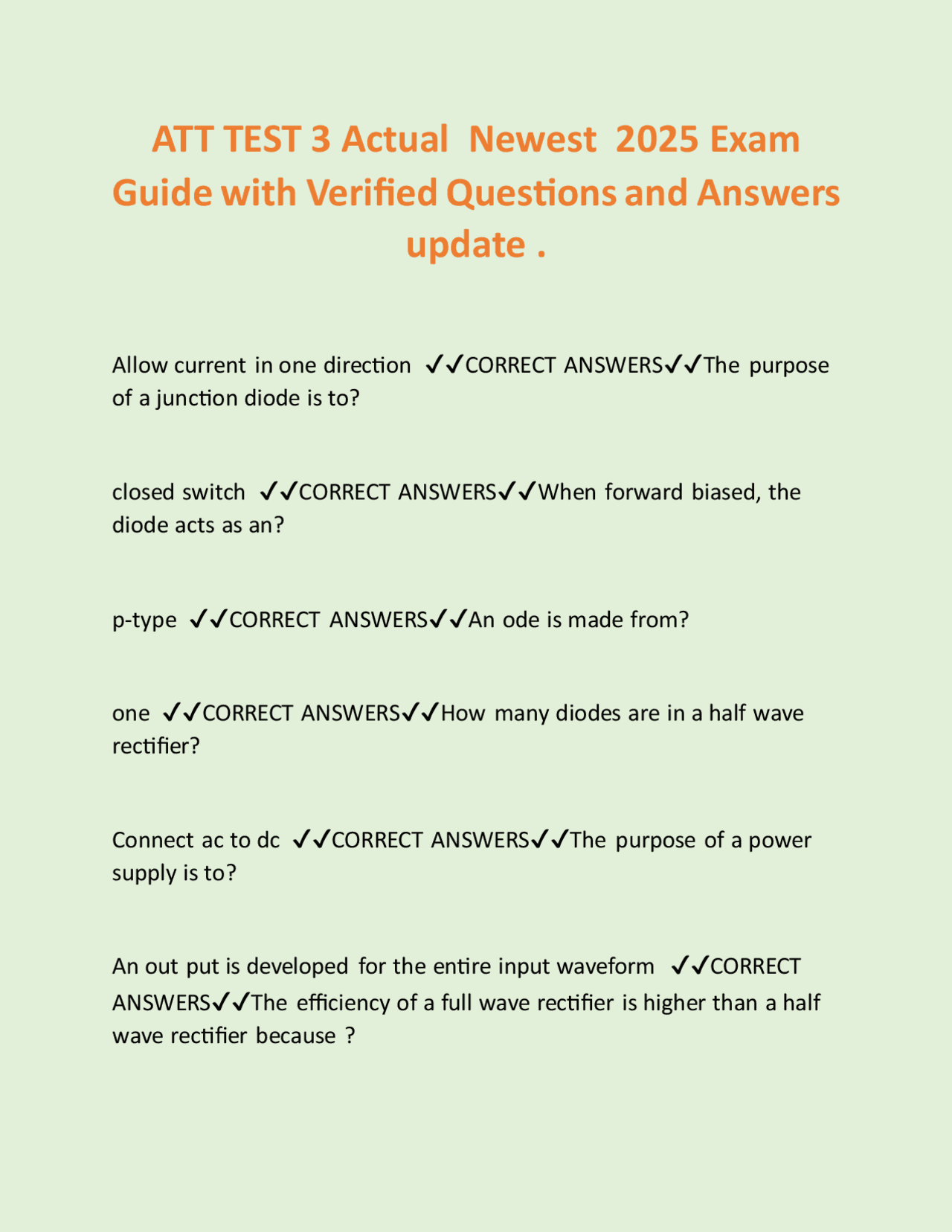 ATT TEST 3 Actual Newest 2025 Exam Guide with Verified Questions and ...