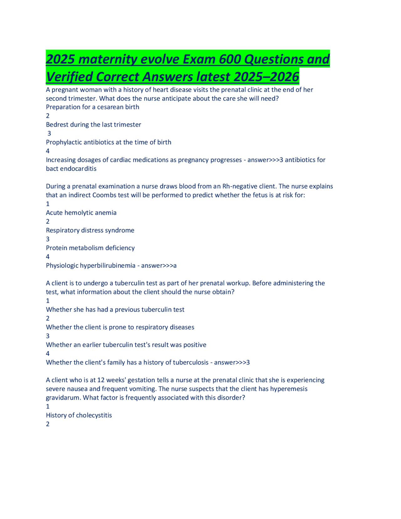 2025 maternity evolve Exam 600 Questions and Verified Correct Answers ...