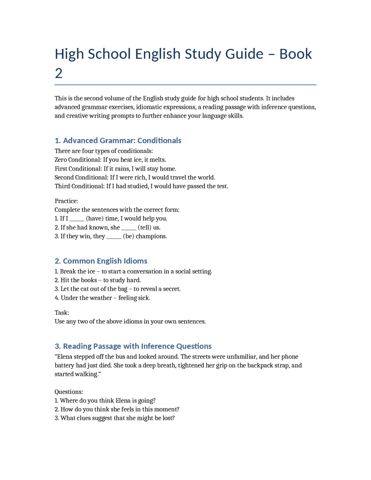 High School English Study Guide – Book 2 | Exercises English | Docsity