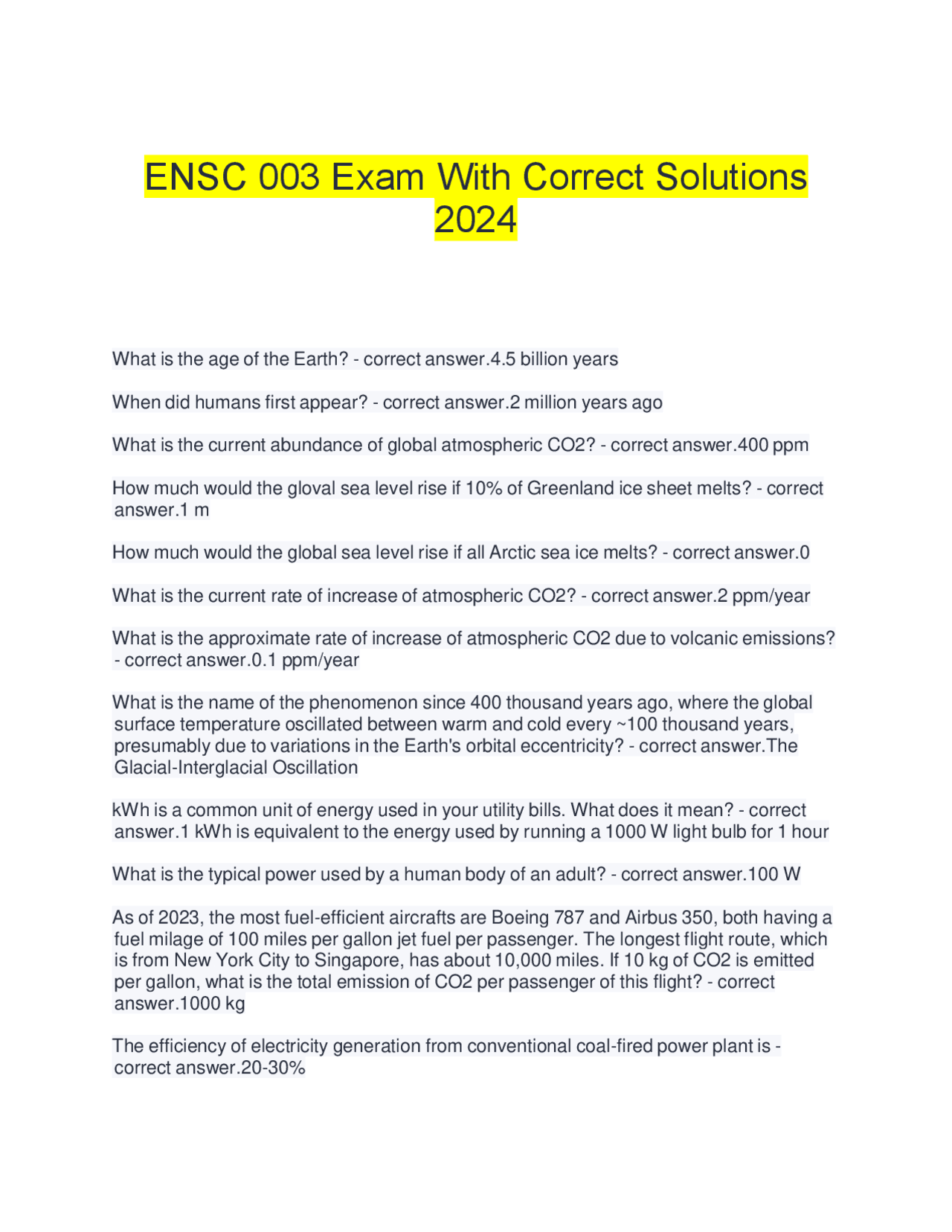 ENSC 003 Exam With Correct Solutions 2024. | Exams Nursing | Docsity