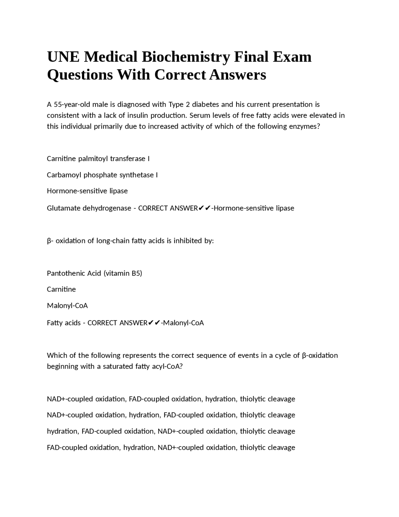 Medical Biochemistry Exam Questions on Lipid Metabolism | Exams ...