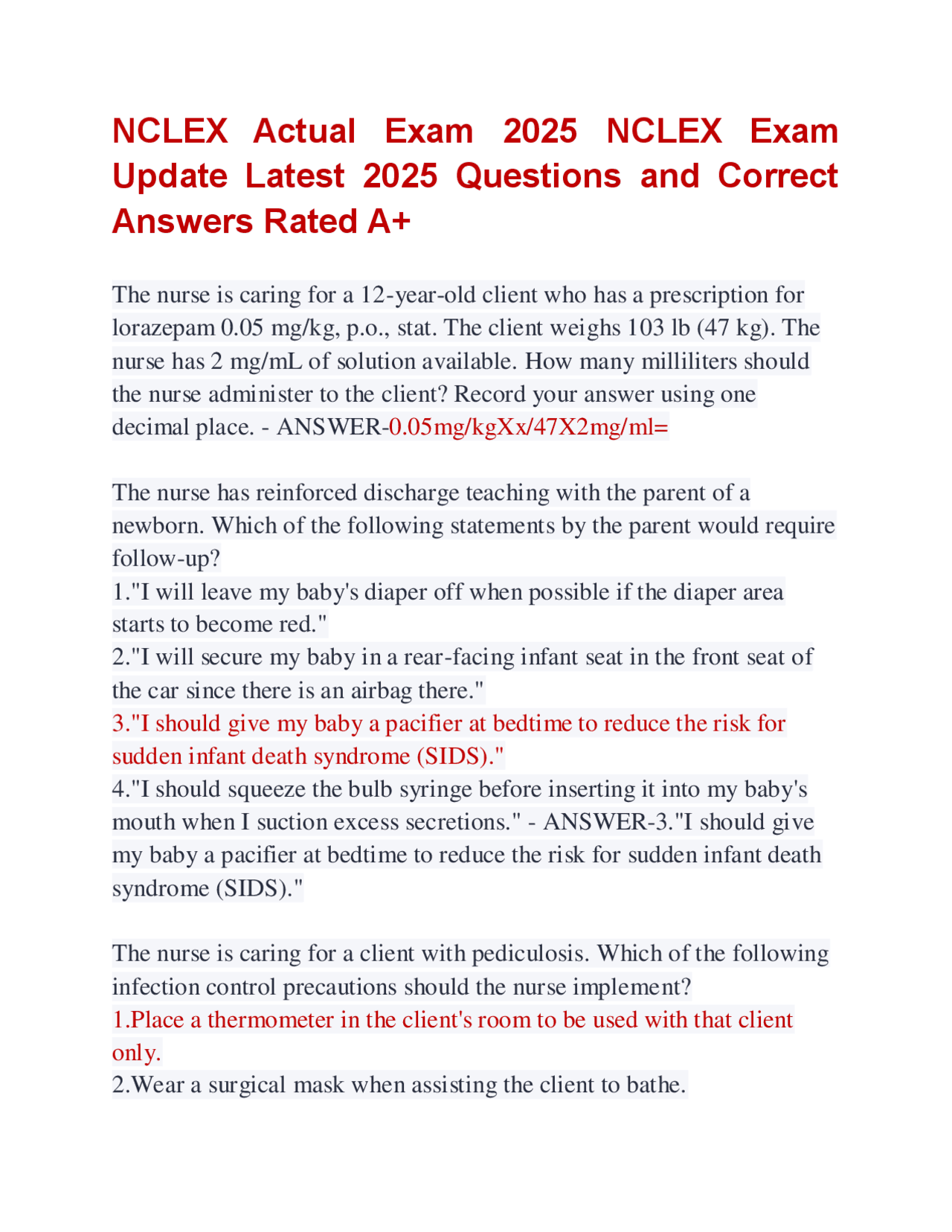 NCLEX Actual Exam 2025 NCLEX Exam Update Latest 2025 Questions and ...