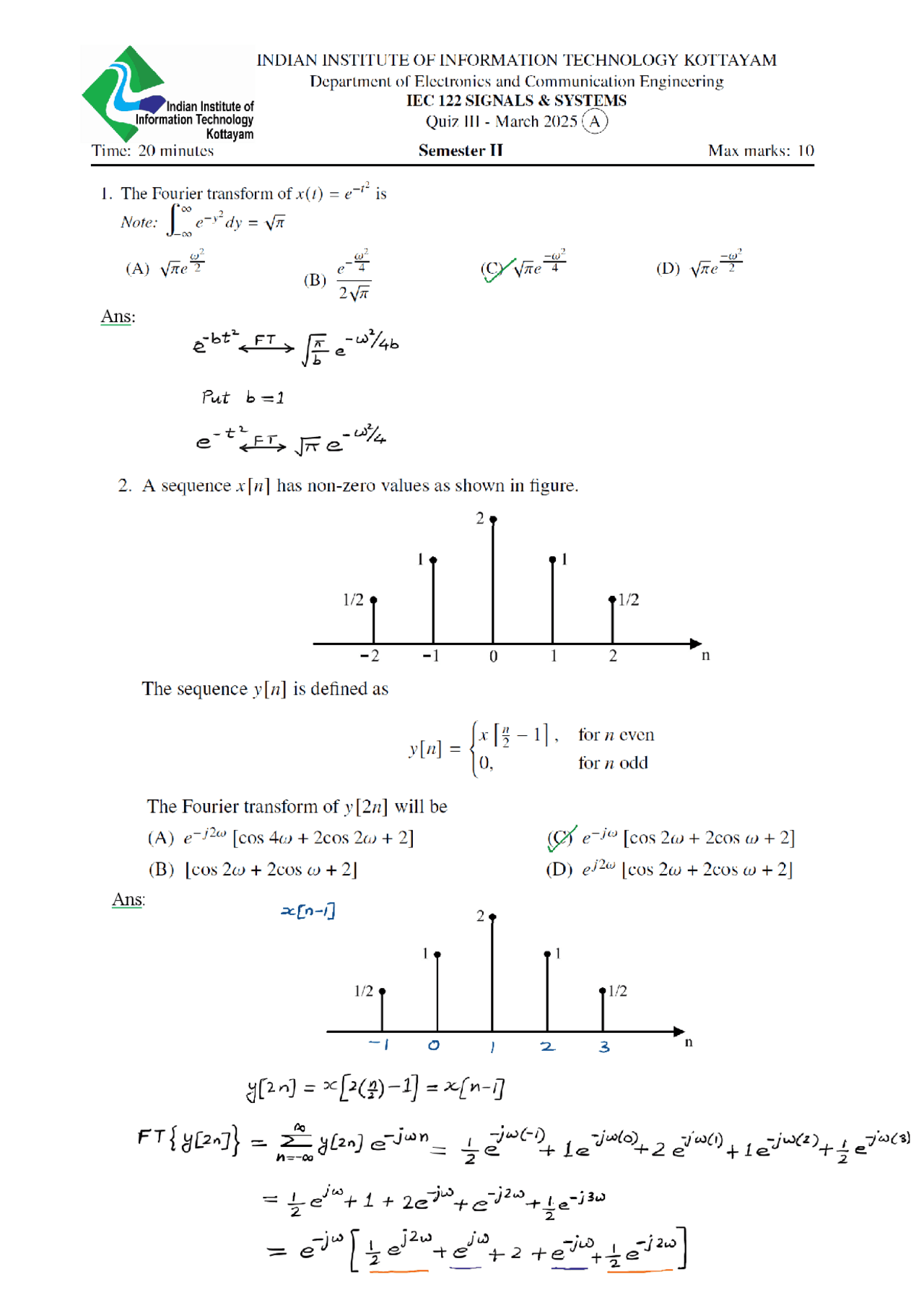 SIGNALS AND SYSTEMS QUIZ 3 ECE | Quizzes Signals and Systems | Docsity
