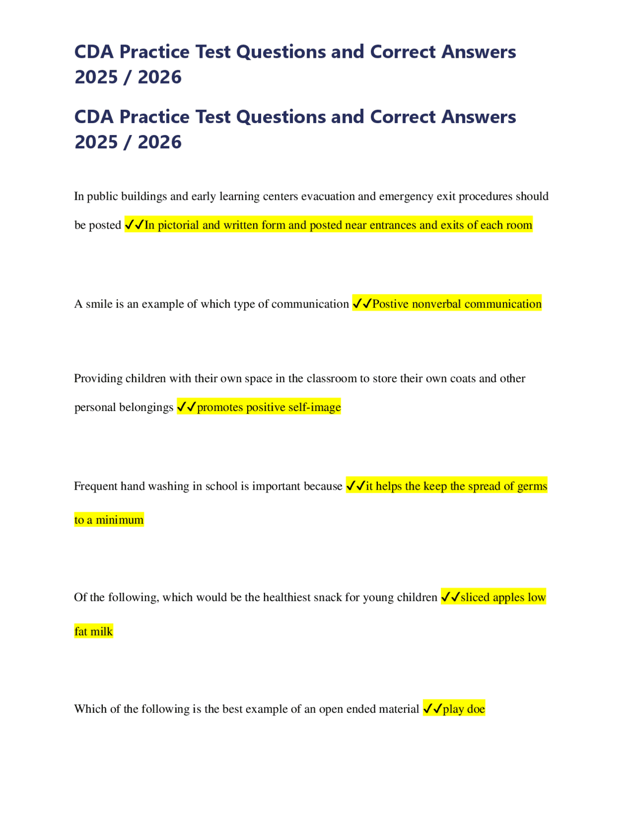 CDA Practice Test Questions and Correct Answers 2025 -2026 | Exams ...