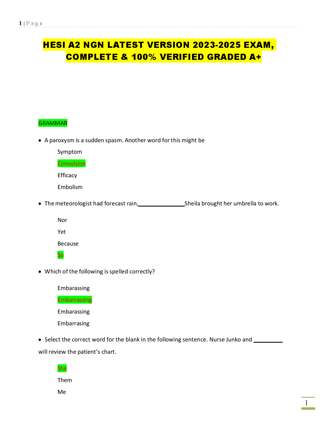 HESI A2 NGN LATEST VERSION 2023-2025 EXAM, | Exams Nursing | Docsity