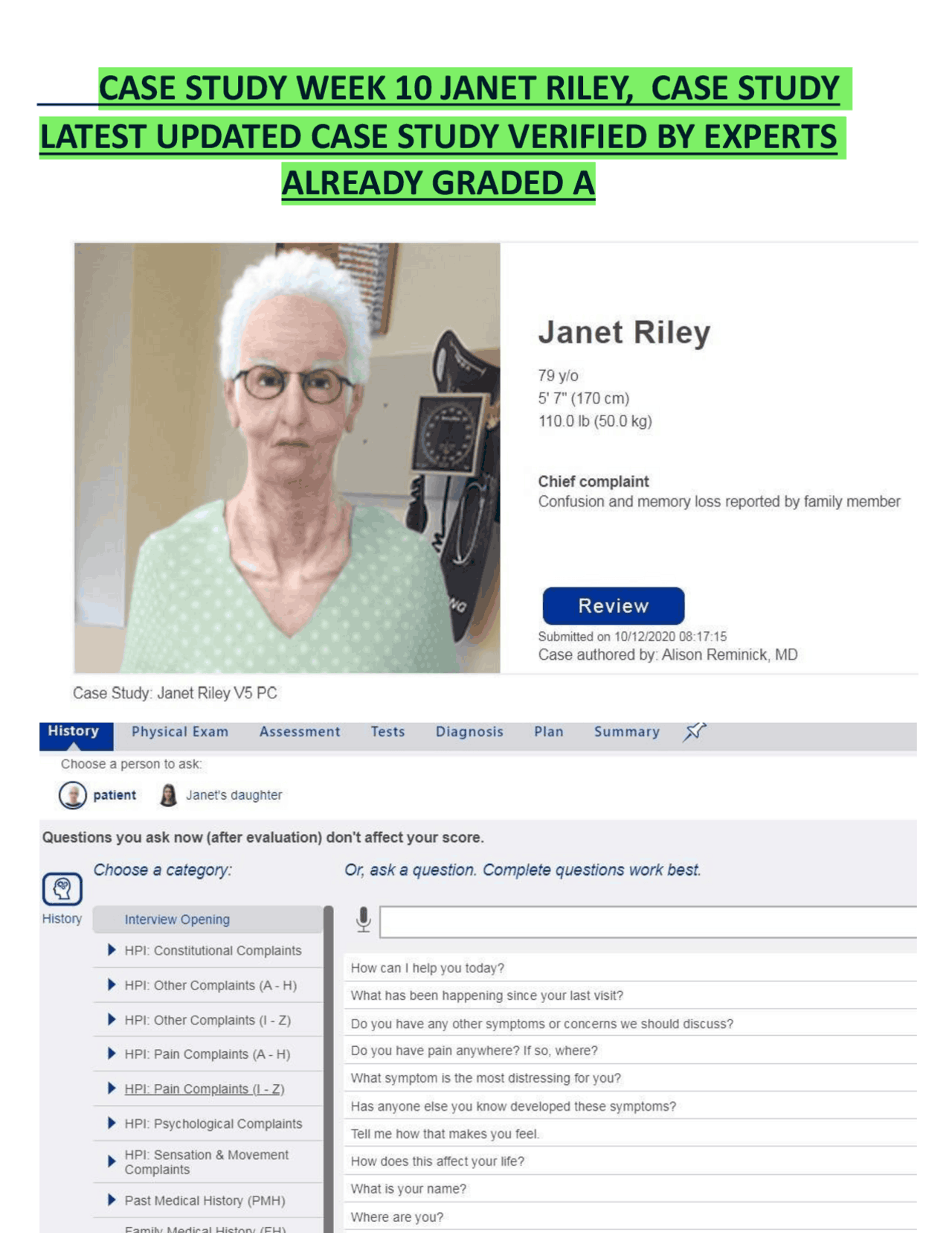 CASE STUDY WEEK 10 JANET RILEY, CASE STUDY LATEST UPDATED CASE STUDY ...