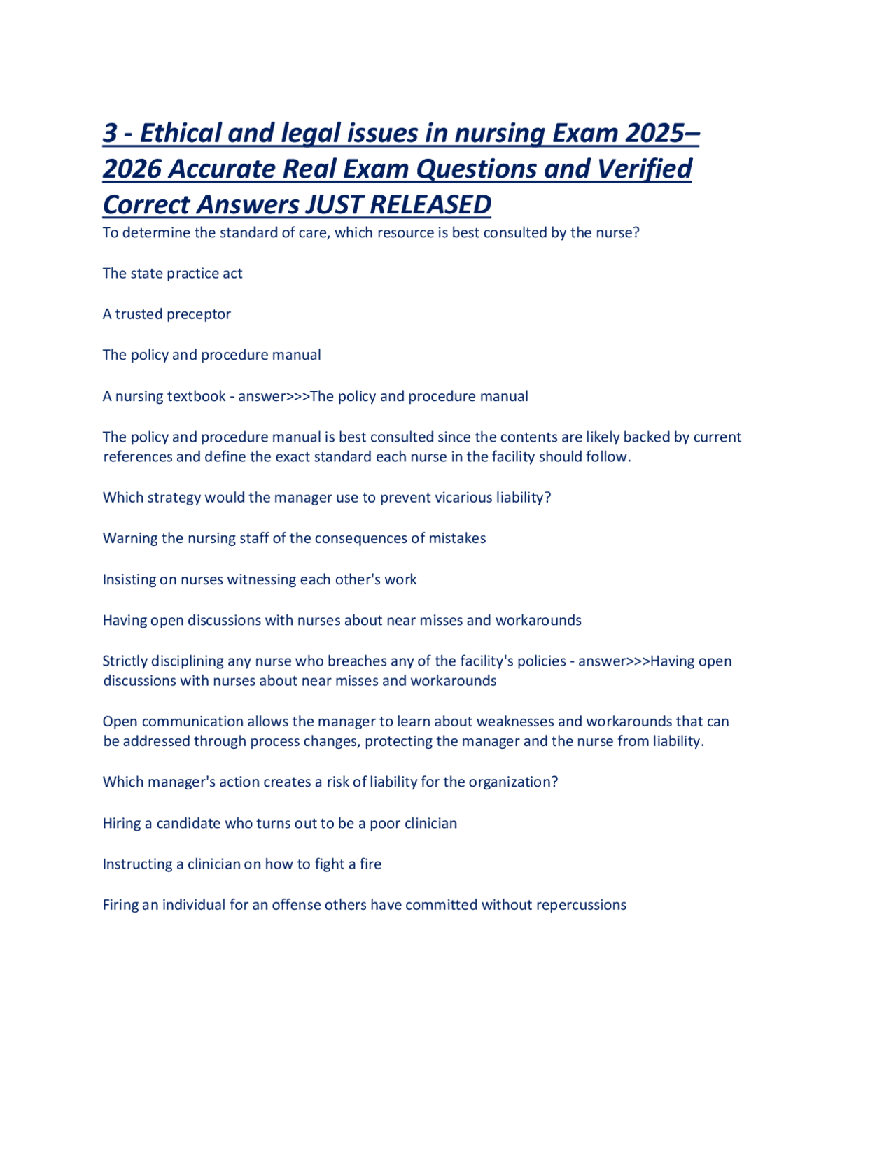 3 - Ethical and legal issues in nursing Exam 2025–2026 Accurate Real ...