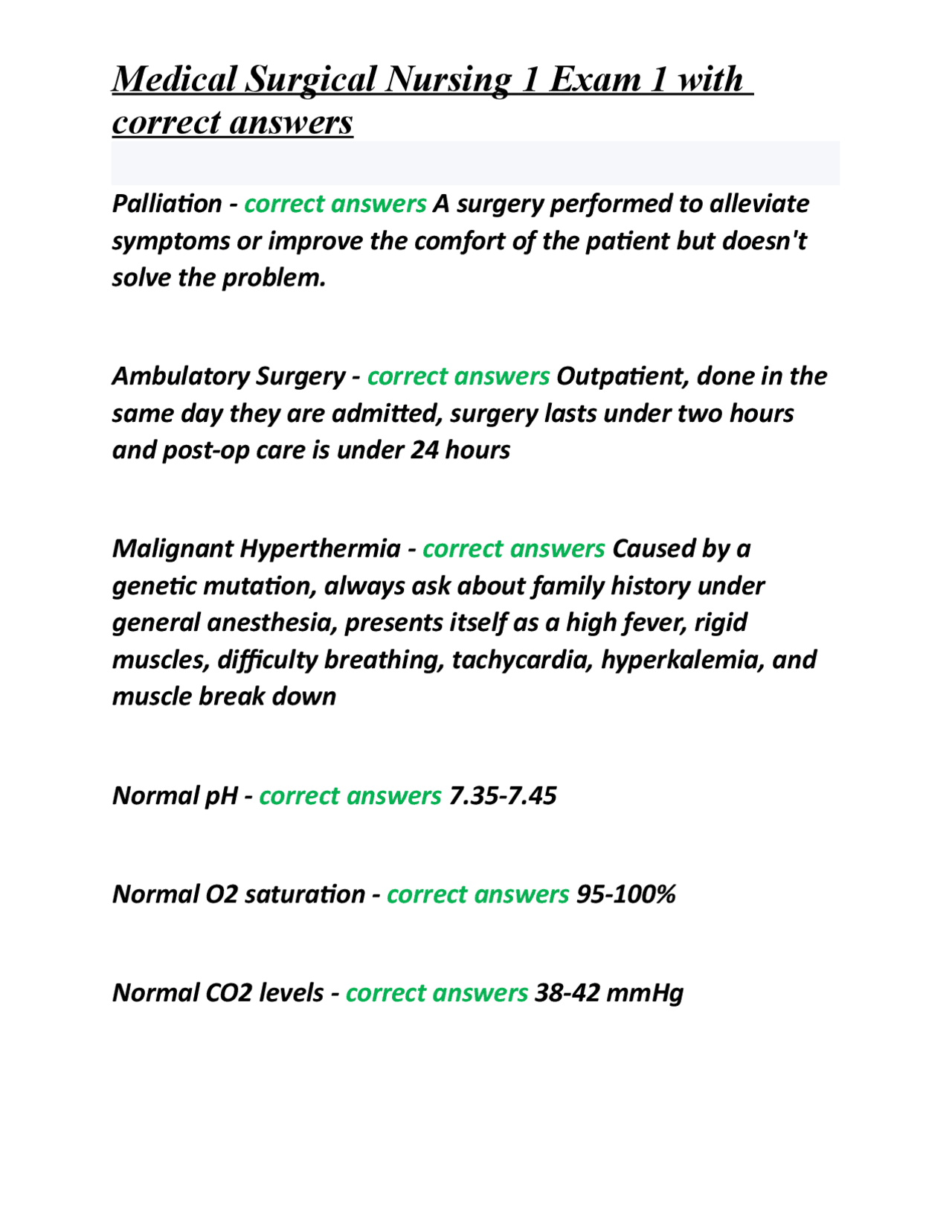 Medical Surgical Nursing 1 Exam 1 with correct answers | Exams Advanced ...