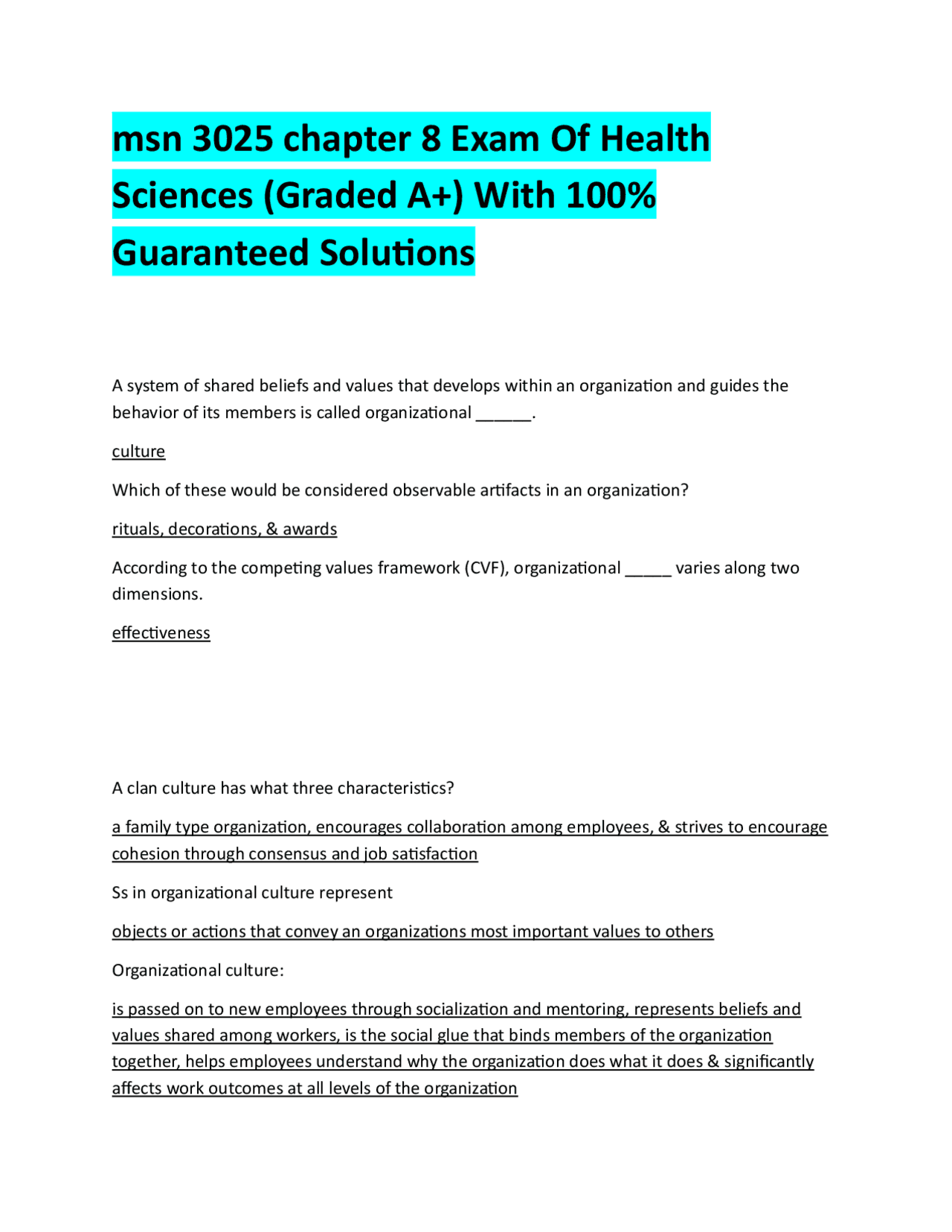 msn 3025 chapter 8 Exam Of Health Sciences (Graded A+) With 100% ...
