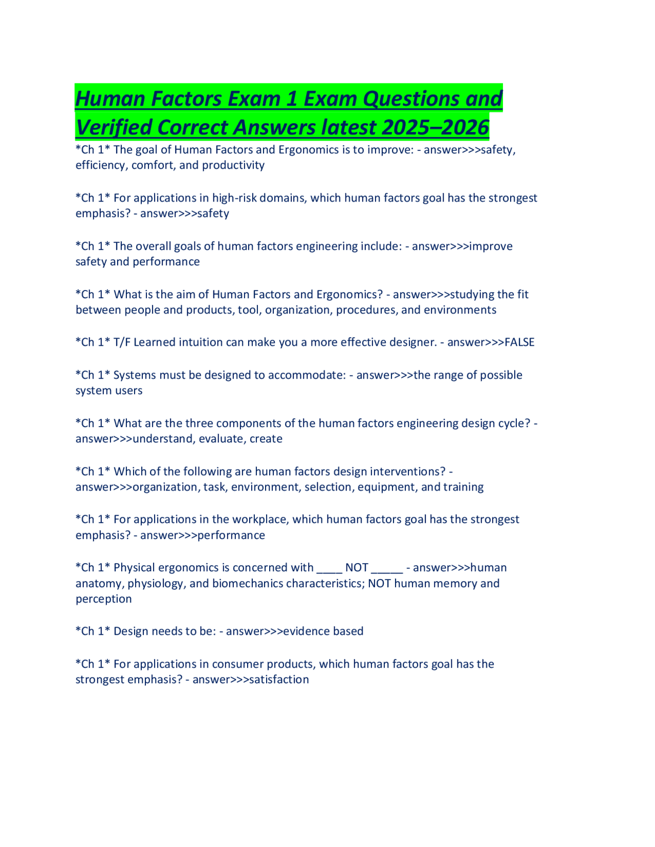 Human Factors and Ergonomics Exam Questions: A Comprehensive Study ...