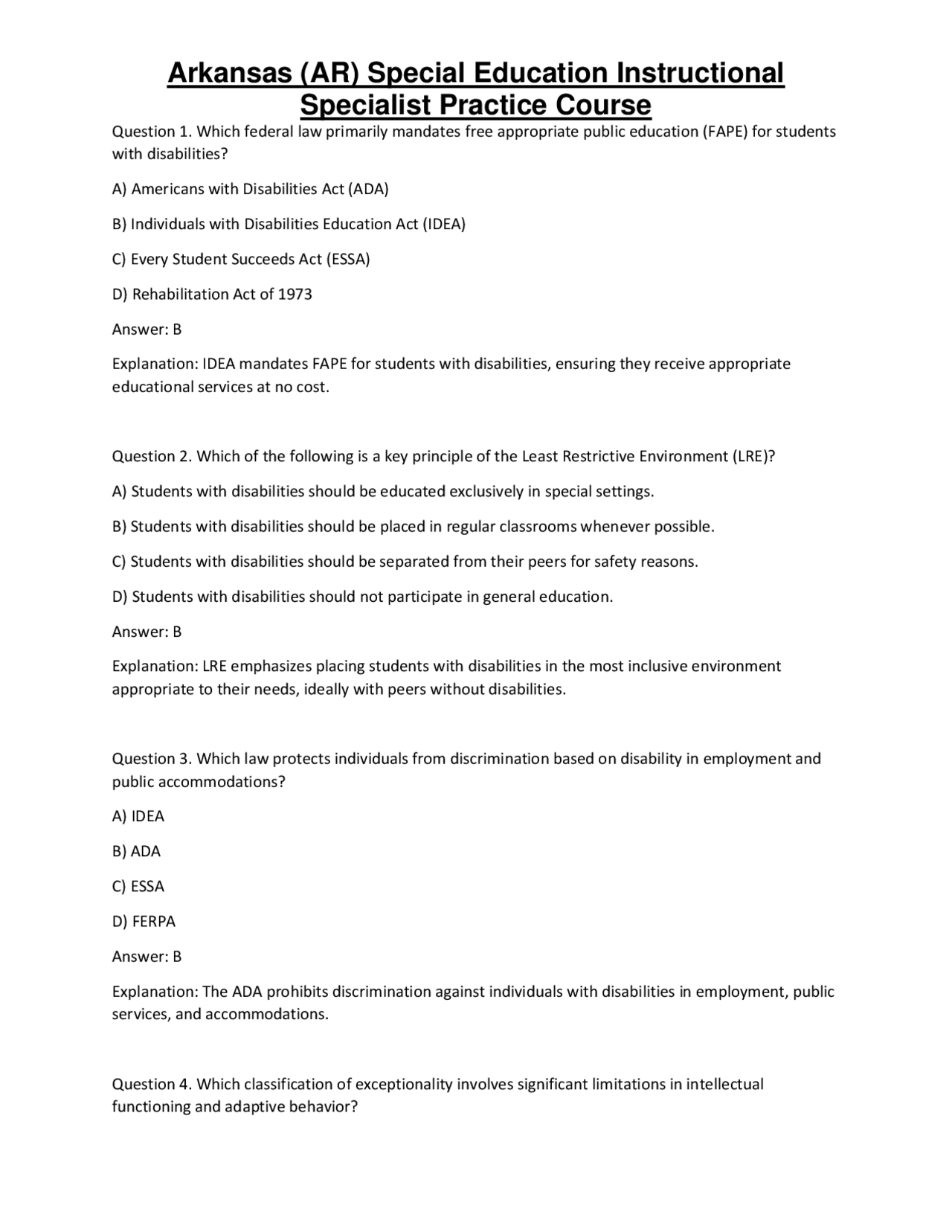 Arkansas (AR) Special Education Instructional Specialist Exam | Exams ...