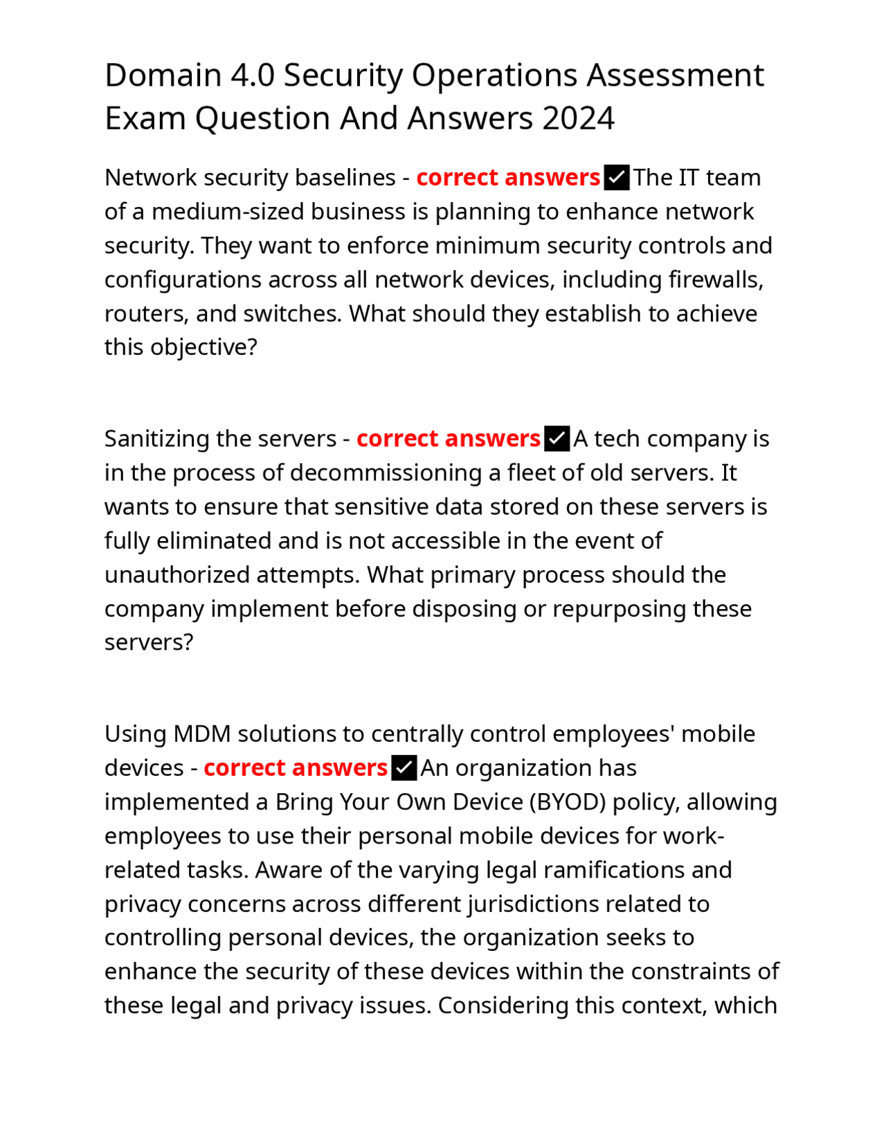 Domain 4.0 Security Operations Assessment Exam Question And Answers ...