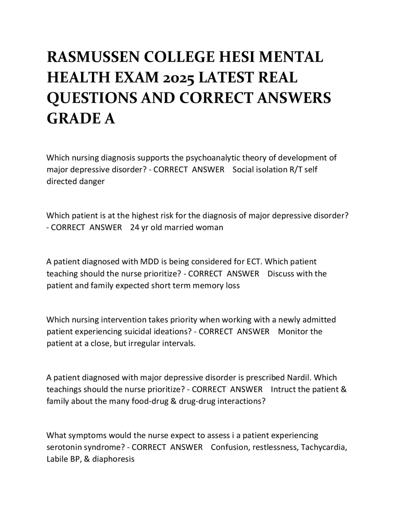 Rasmussen College HESI Mental Health Exam 2025 – Latest Real Questions ...