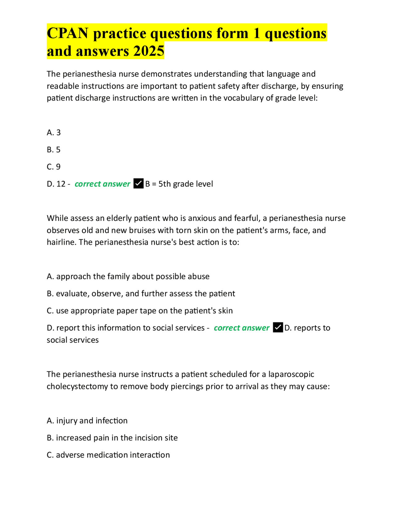 CPAN practice questions form 1 questions and answers 2025 | Exams ...