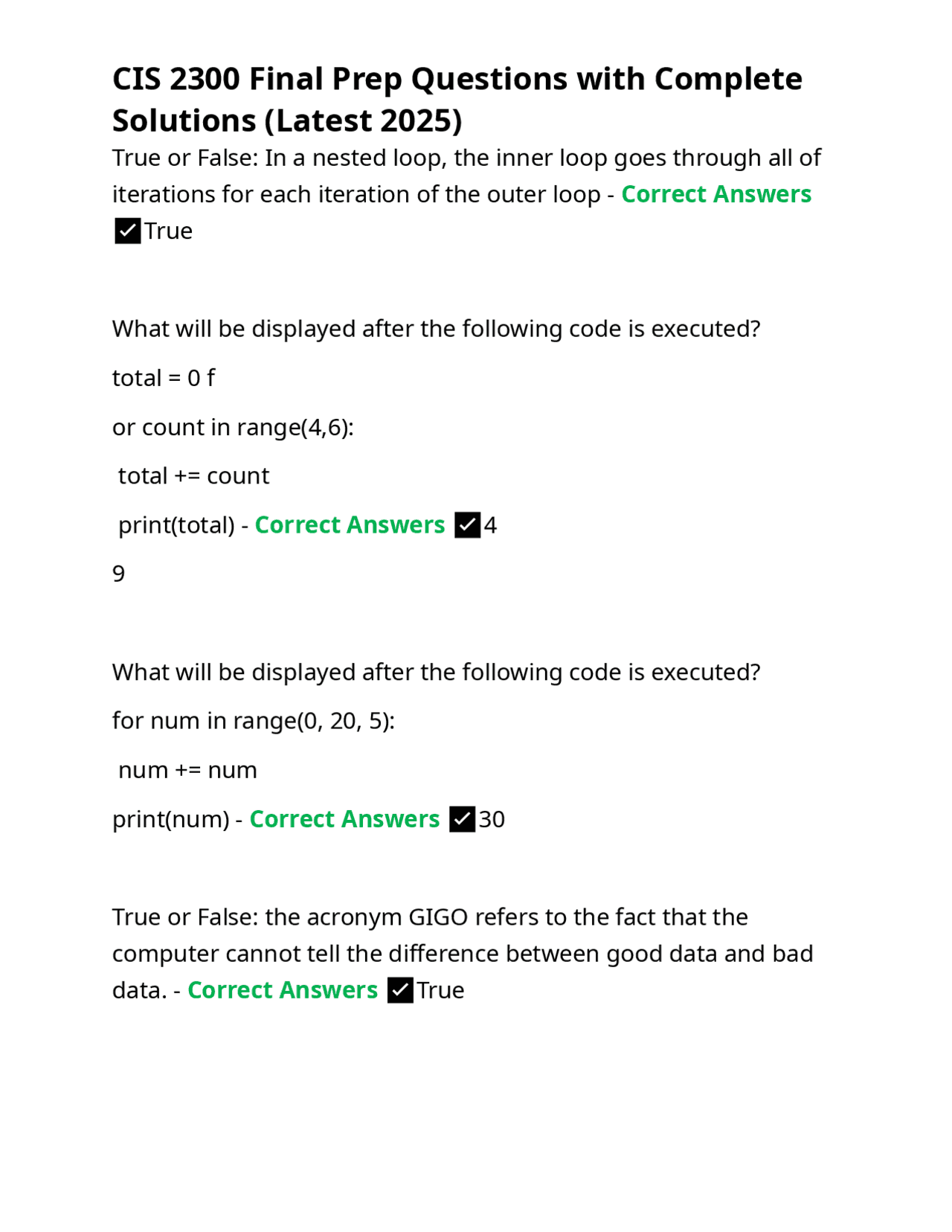 CIS 2300 Final Exam Prep: Python Programming Questions and Solutions ...
