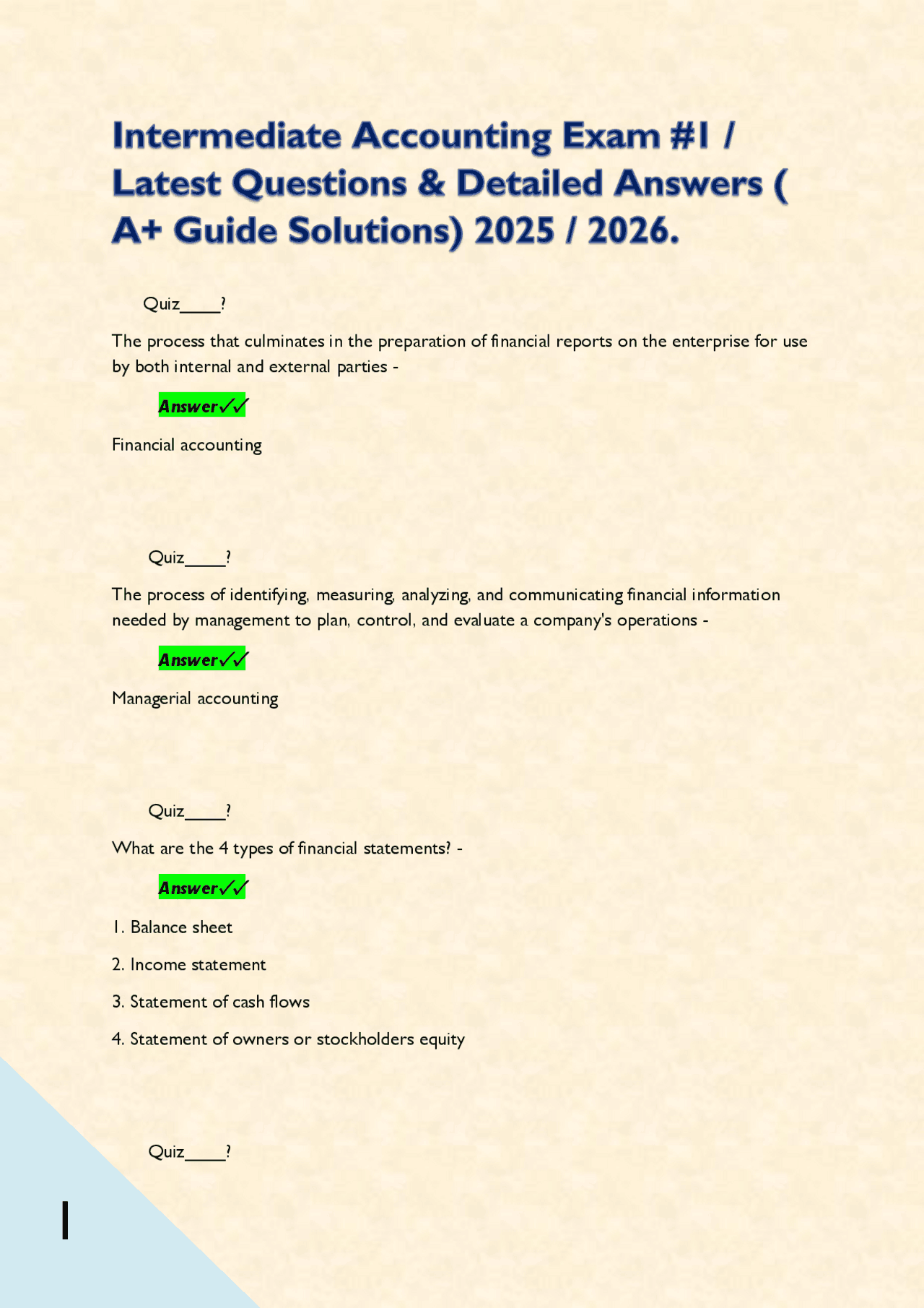 Intermediate Accounting Exam #1 / Latest Questions & Detailed Answers ...