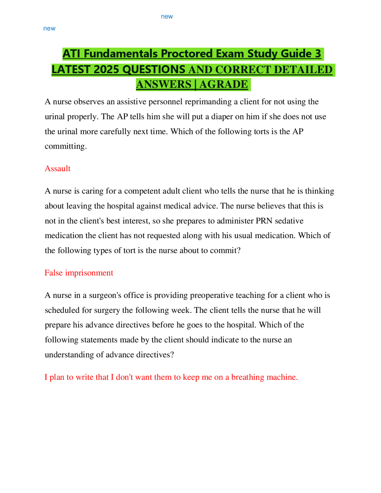 ATI Fundamentals Proctored Exam Study Guide 3 LATEST 2025 QUESTIONS AND ...