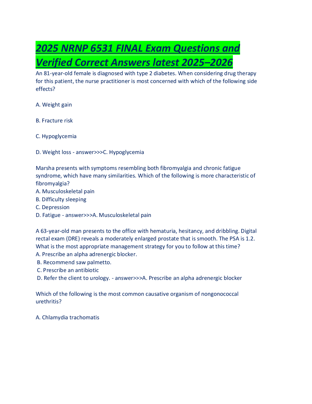 2025 NRNP 6531 FINAL Exam Questions and Verified Correct Answers latest ...